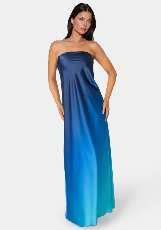 Ombre Satin Strapless Maxi Dress sold by Bebe