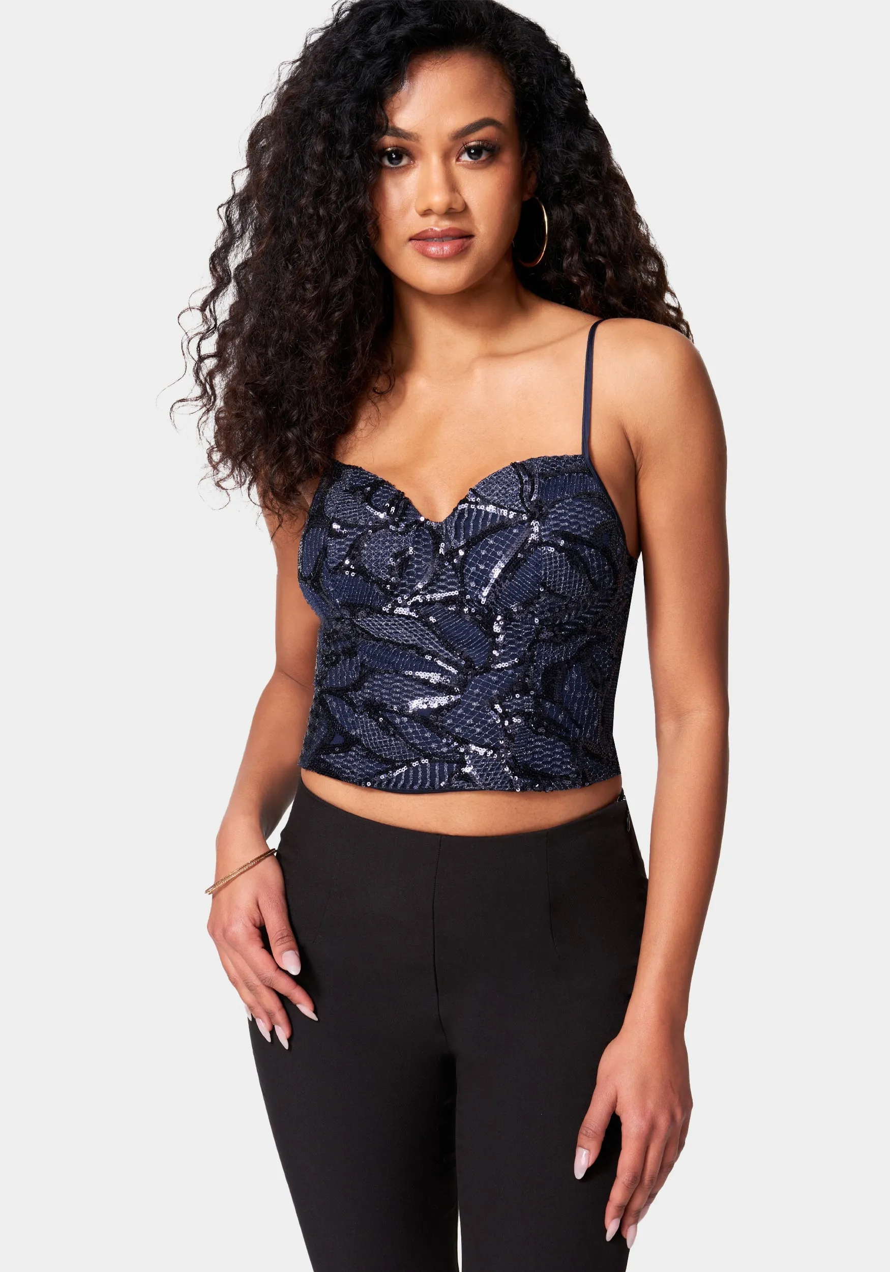 Embroidered Sequin Bustier sold by Bebe