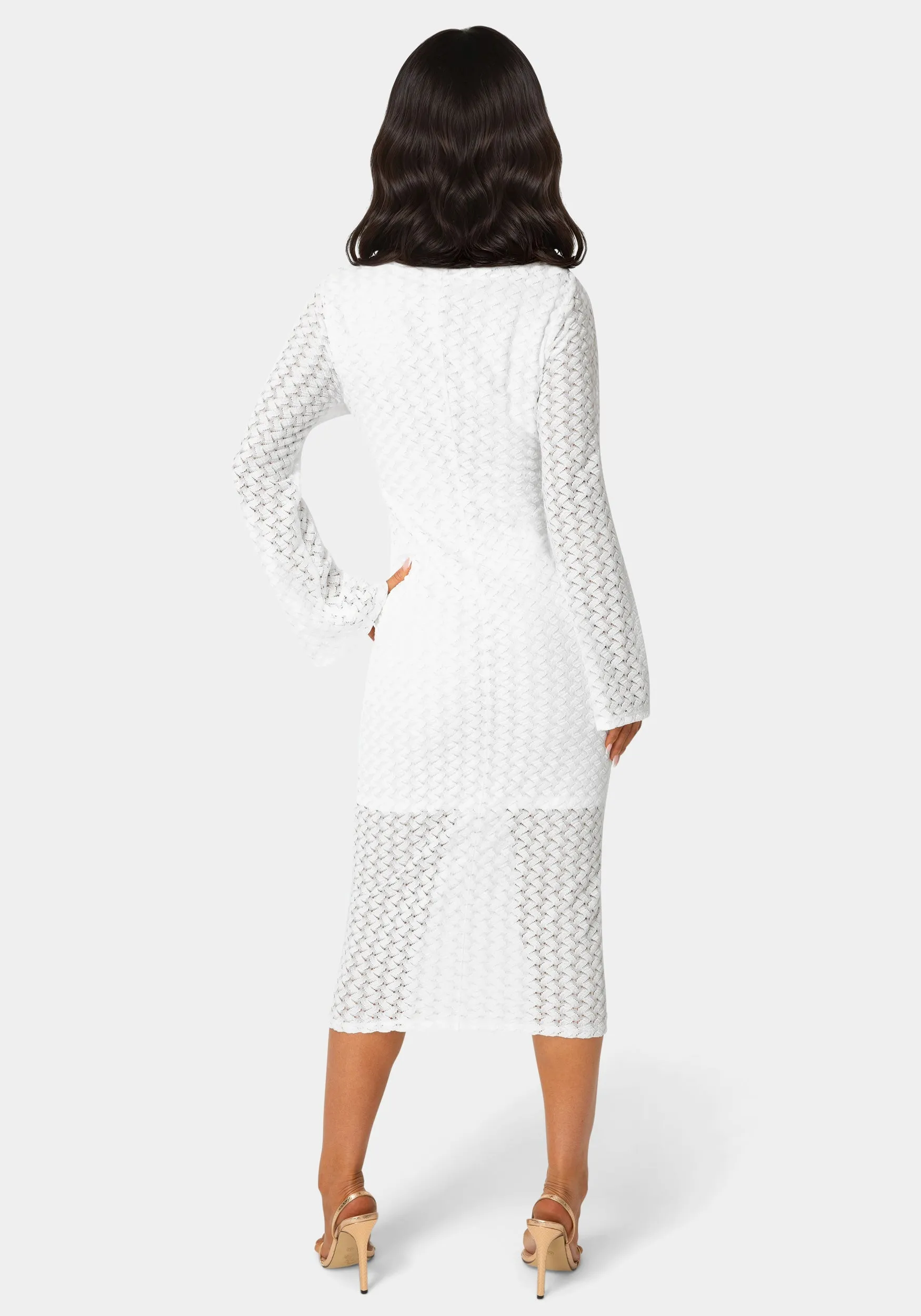 Long Sleeve Cutout Crochet Maxi Dress sold by Bebe product image thumbnail 3