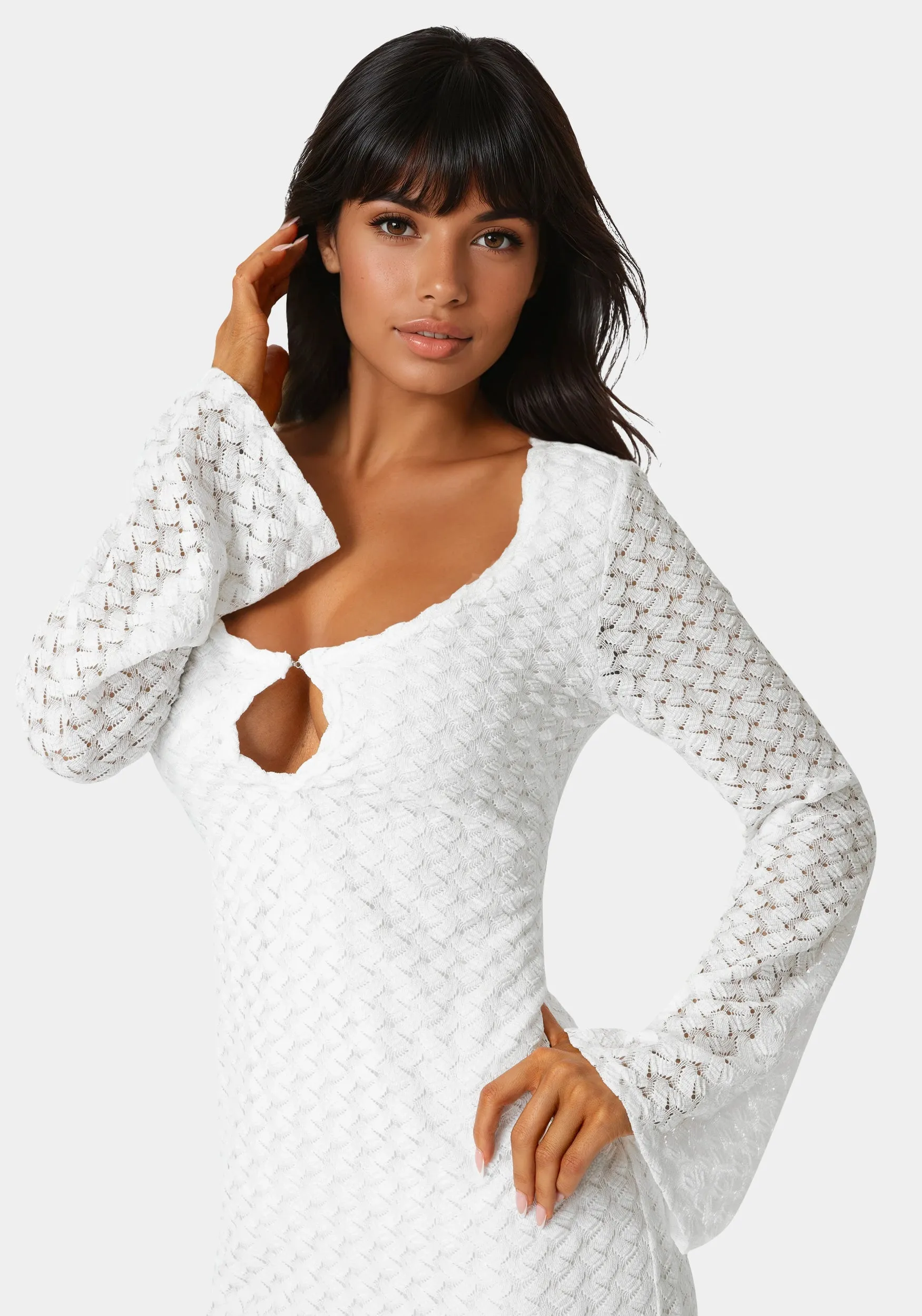 Long Sleeve Cutout Crochet Maxi Dress sold by Bebe product image thumbnail 4