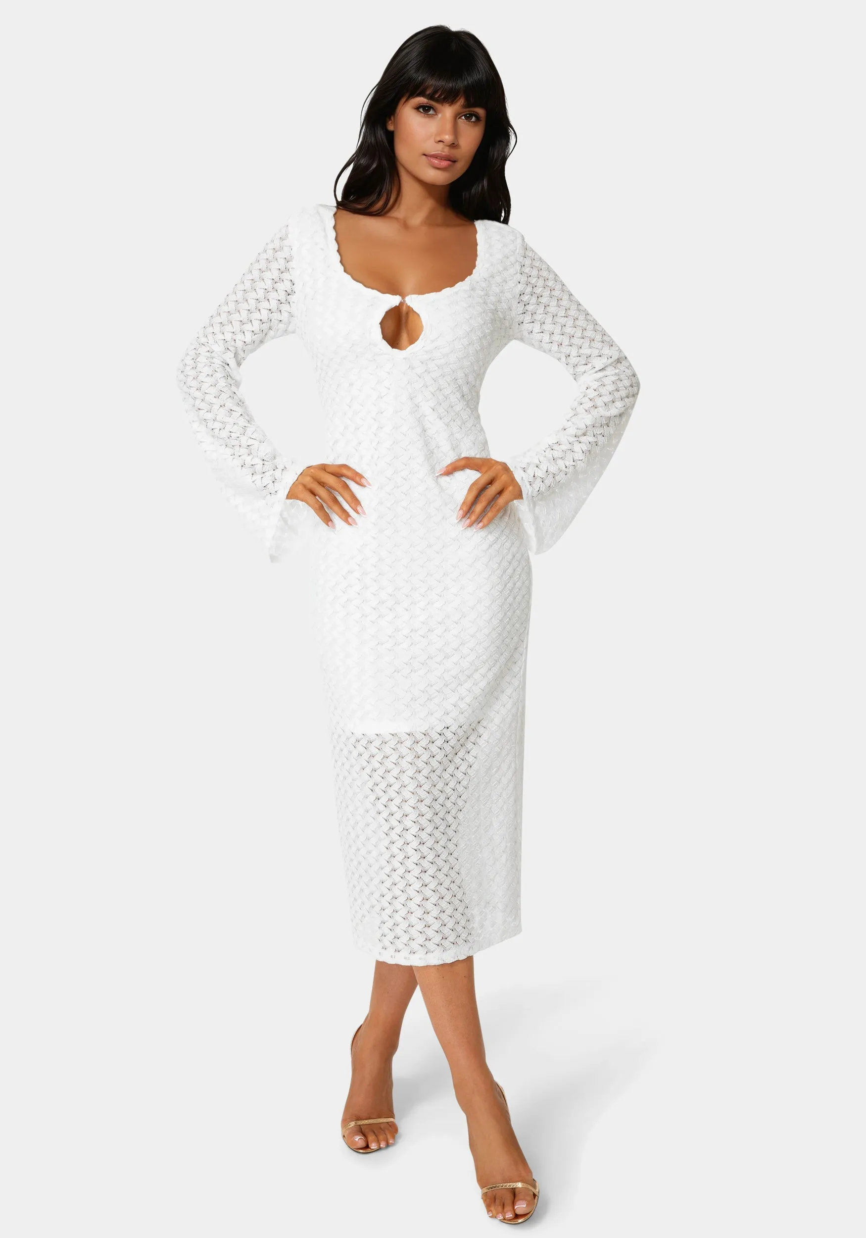 Long Sleeve Cutout Crochet Maxi Dress sold by Bebe