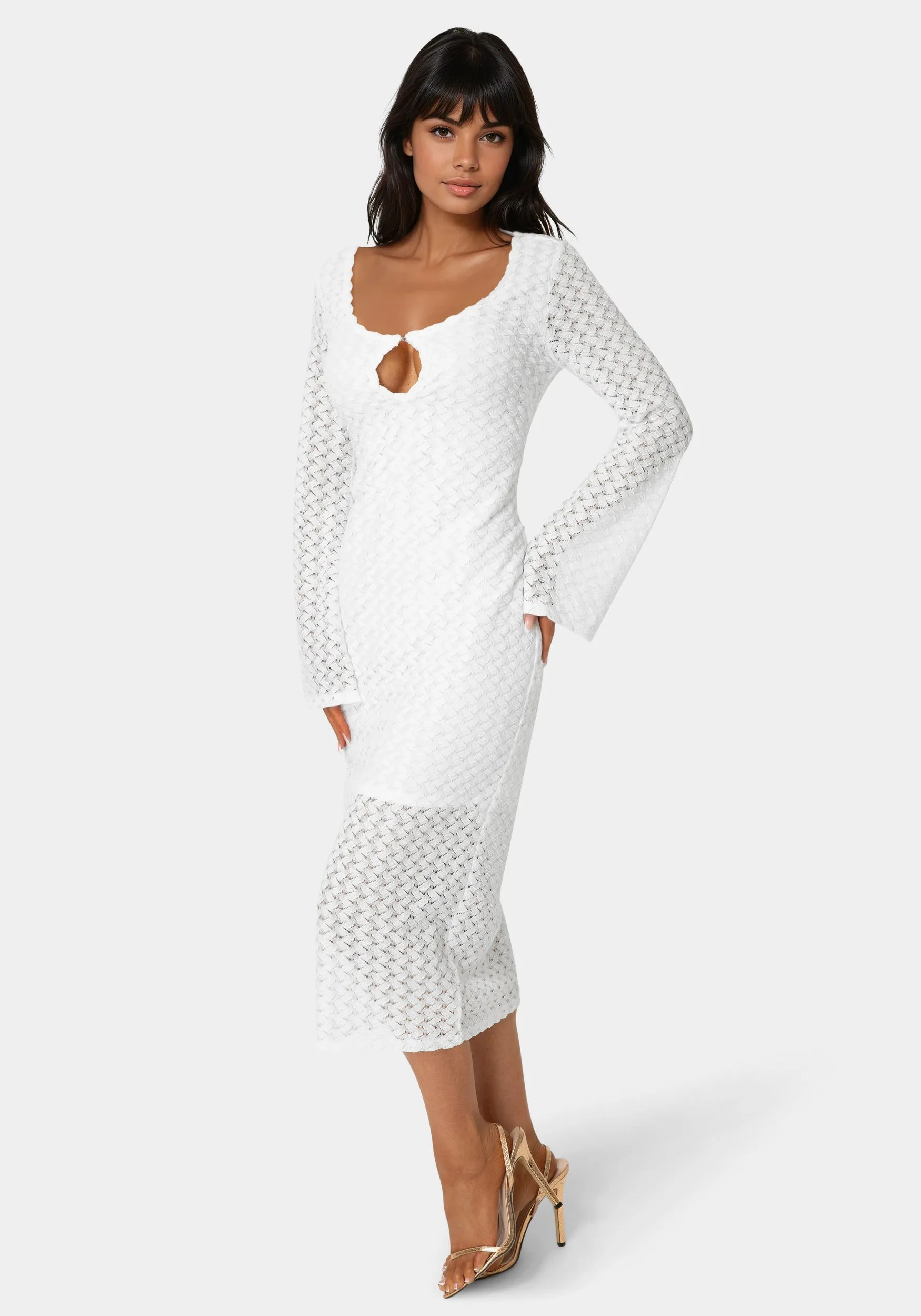 Long Sleeve Cutout Crochet Maxi Dress sold by Bebe product image thumbnail 2