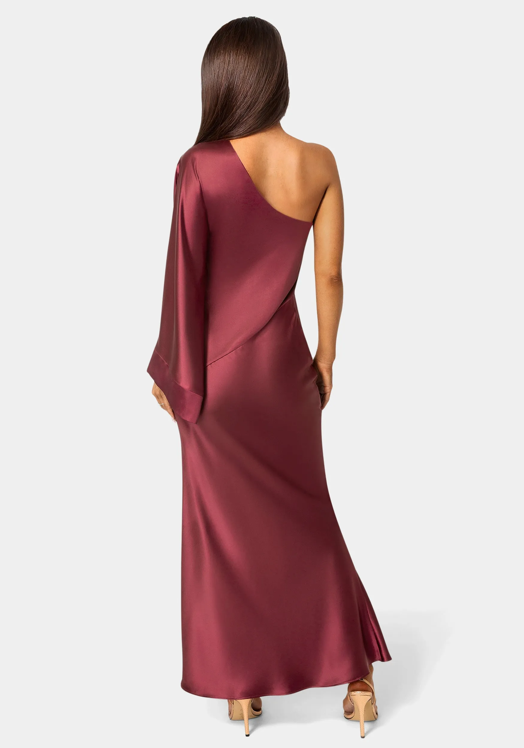 One Shoulder Bell Sleeve Satin Maxi Dress sold by Bebe product image thumbnail 3