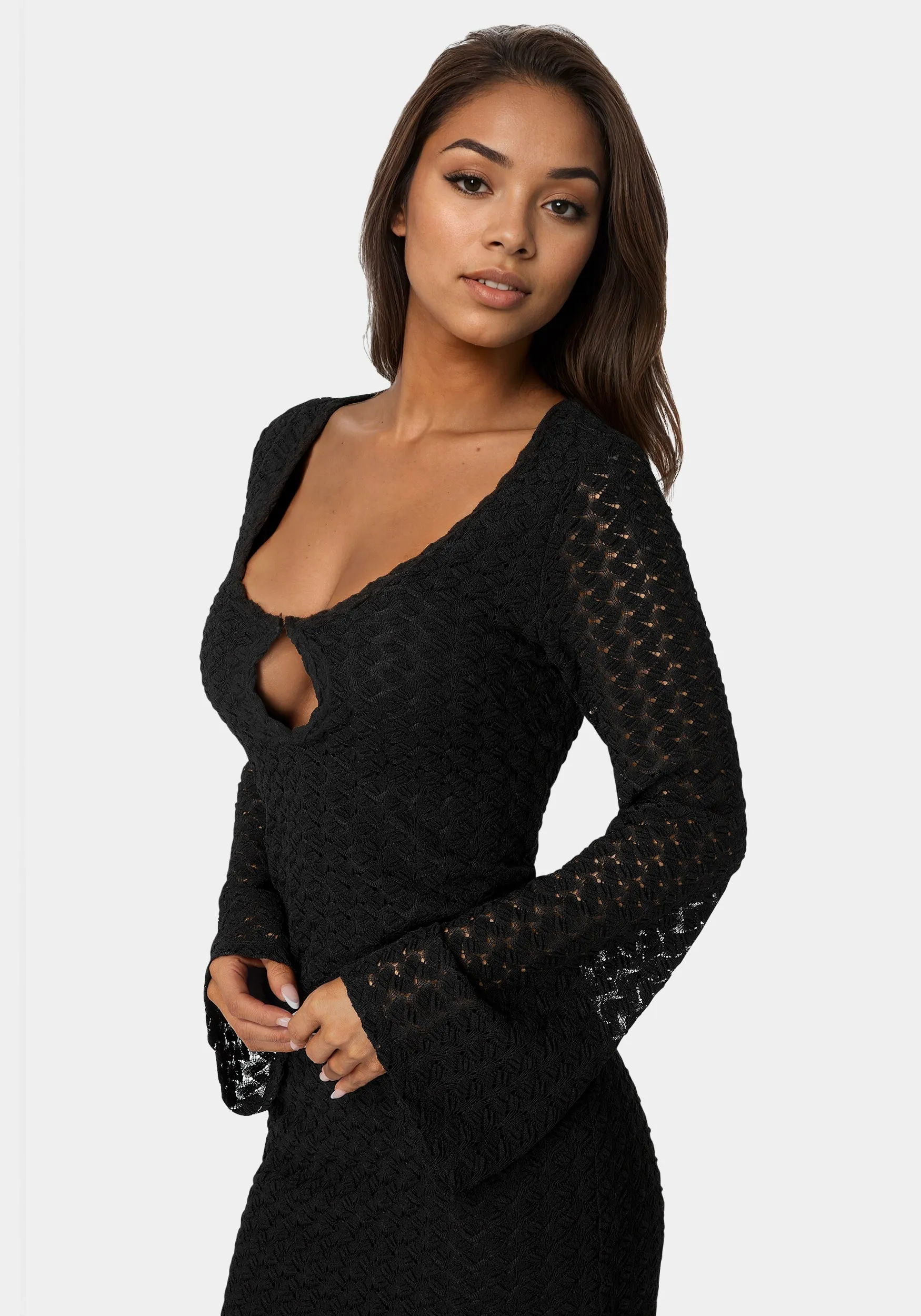 Long Sleeve Cutout Crochet Maxi Dress sold by Bebe product image thumbnail 4