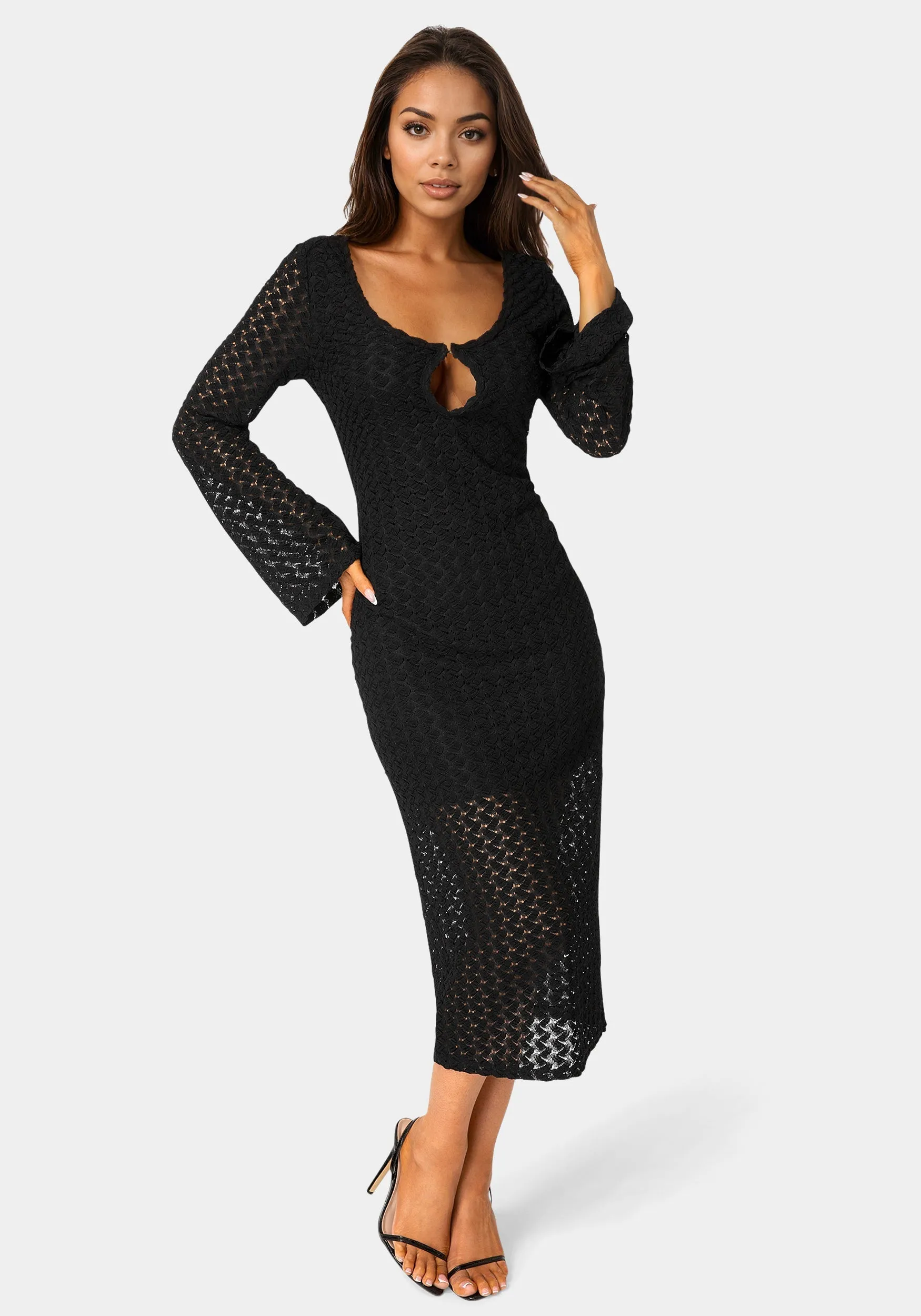 Long Sleeve Cutout Crochet Maxi Dress sold by Bebe