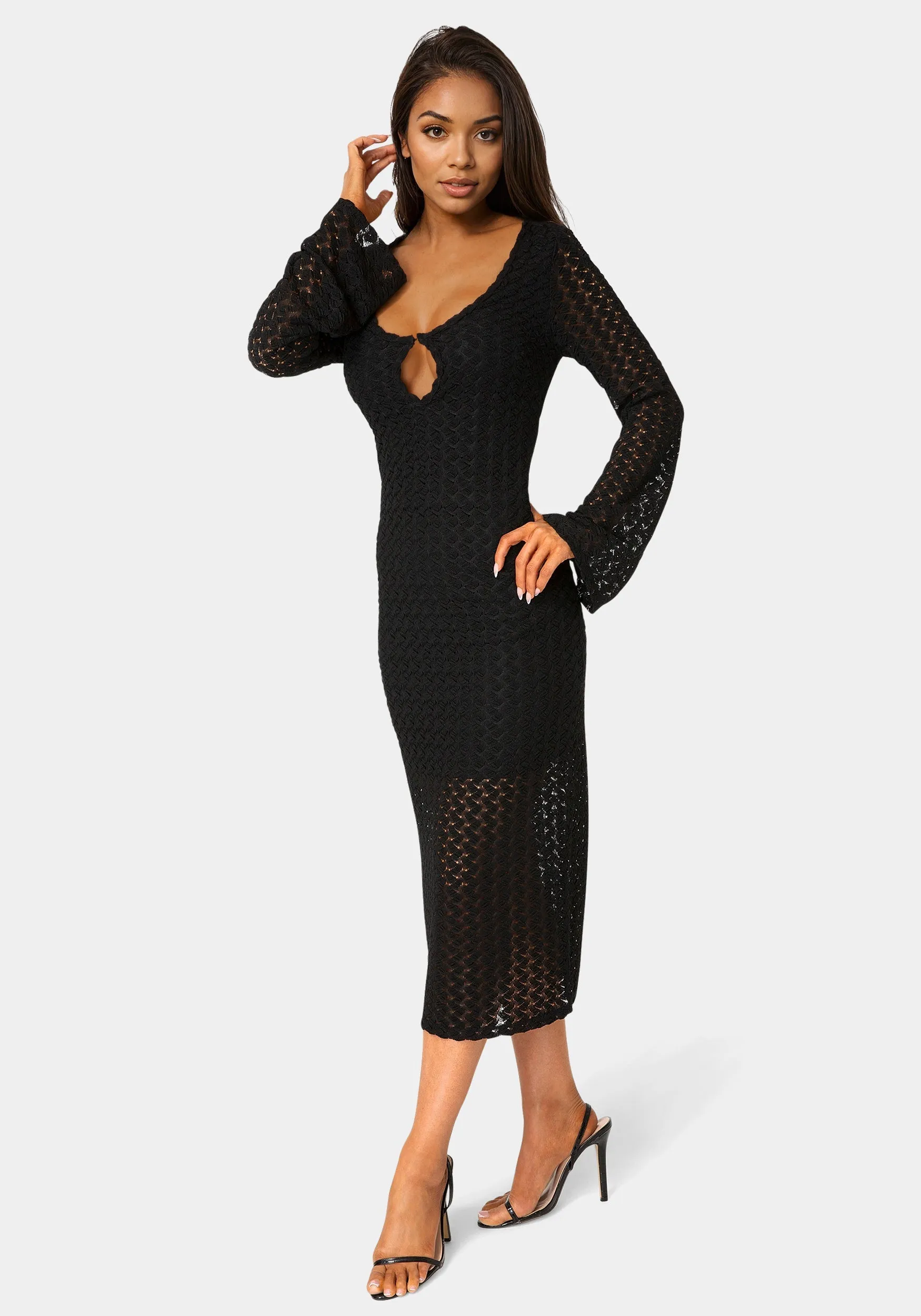 Long Sleeve Cutout Crochet Maxi Dress sold by Bebe product image thumbnail 2