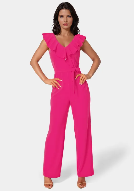 V-Neck Ruffle Scuba Crepe Jumpsuit sold by Bebe