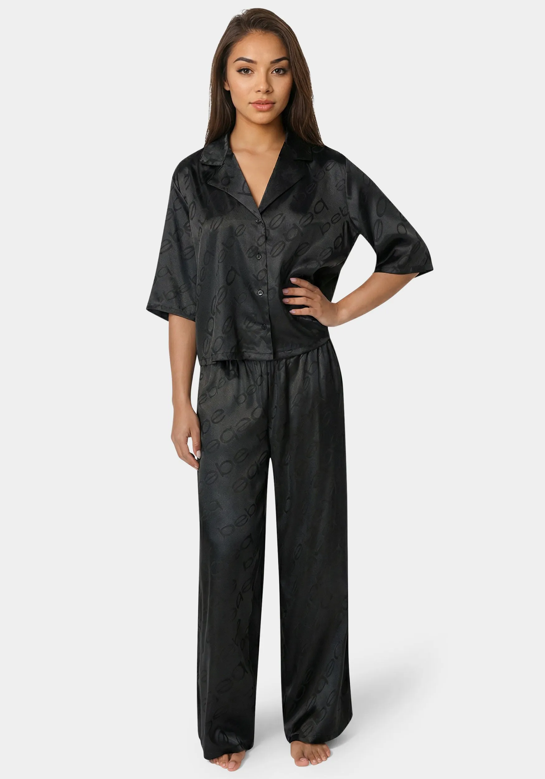 2pc Satin Notch Collar Pant Set sold by Bebe