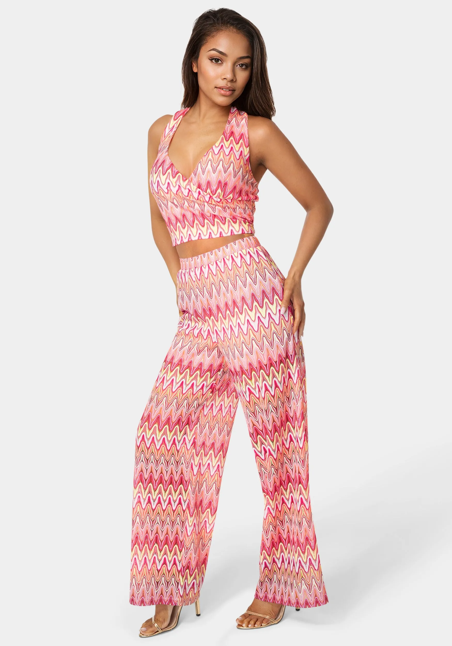 2-Piece Chevron Halter Top Flare Pant Set sold by Bebe product image thumbnail 2