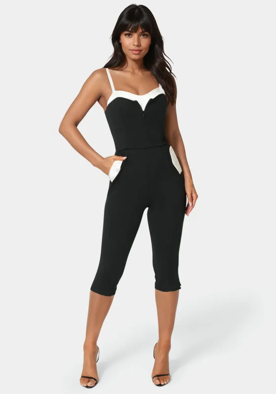 Satin Peek A Boo Capri Leg Jumpsuit sold by Bebe