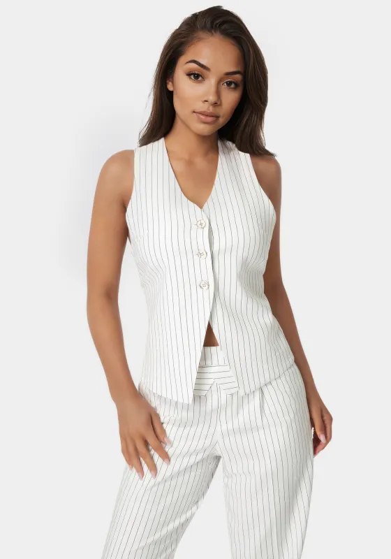 Pinstripe Linen Back Bow Vest sold by Bebe