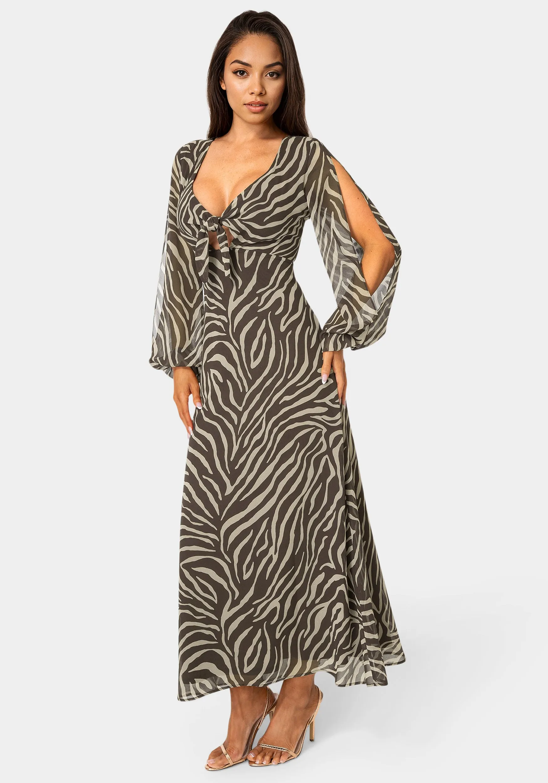 Printed Chiffon Tie Front Maxi Dress sold by Bebe product image thumbnail 2