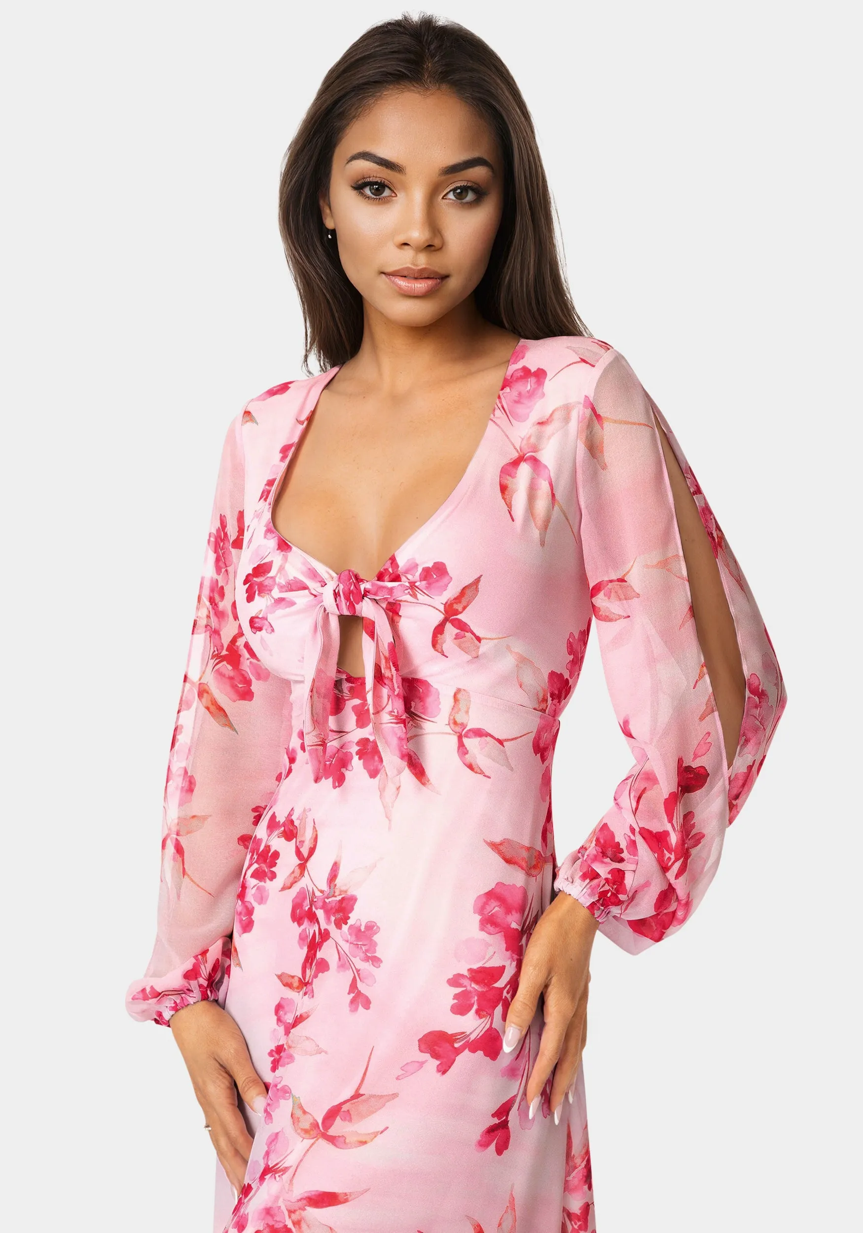 Printed Chiffon Tie Front Maxi Dress sold by Bebe product image thumbnail 4