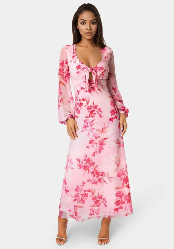 Printed Chiffon Tie Front Maxi Dress made by Jump