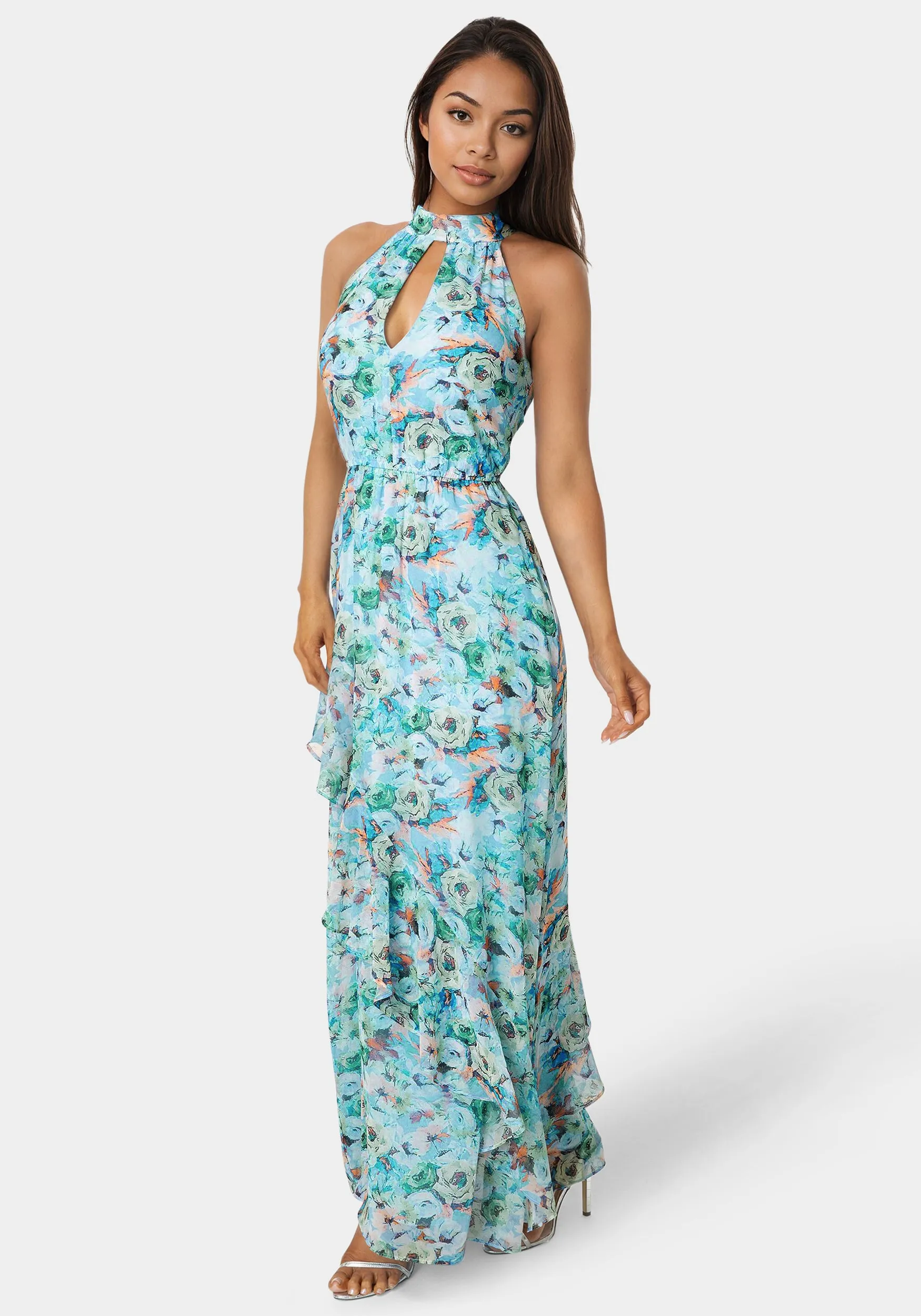 Printed Chiffon Halter Ruffle Dress sold by Bebe product image thumbnail 2