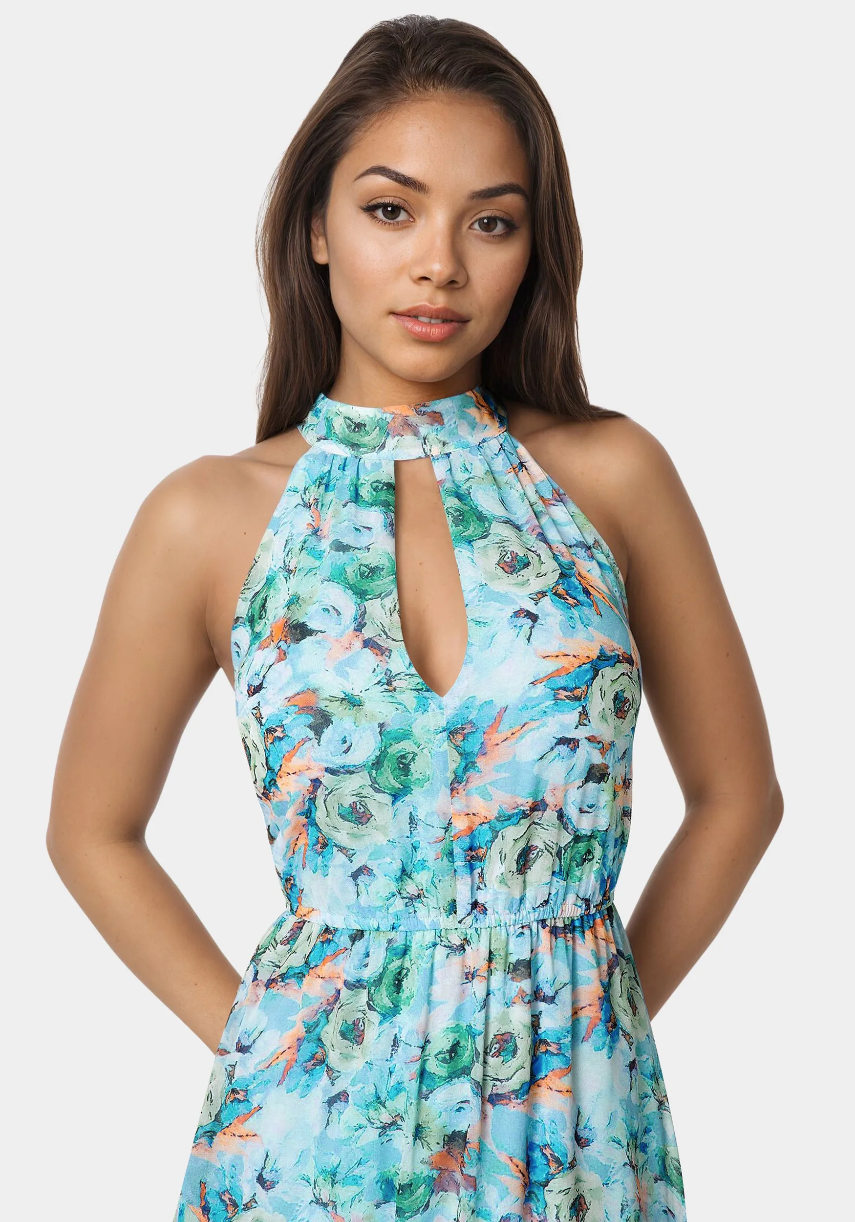 Printed Chiffon Halter Ruffle Dress sold by Bebe product image thumbnail 4