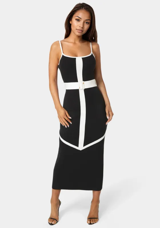 Rib V-Neck Bodycon Maxi Dress with Belt sold by Bebe