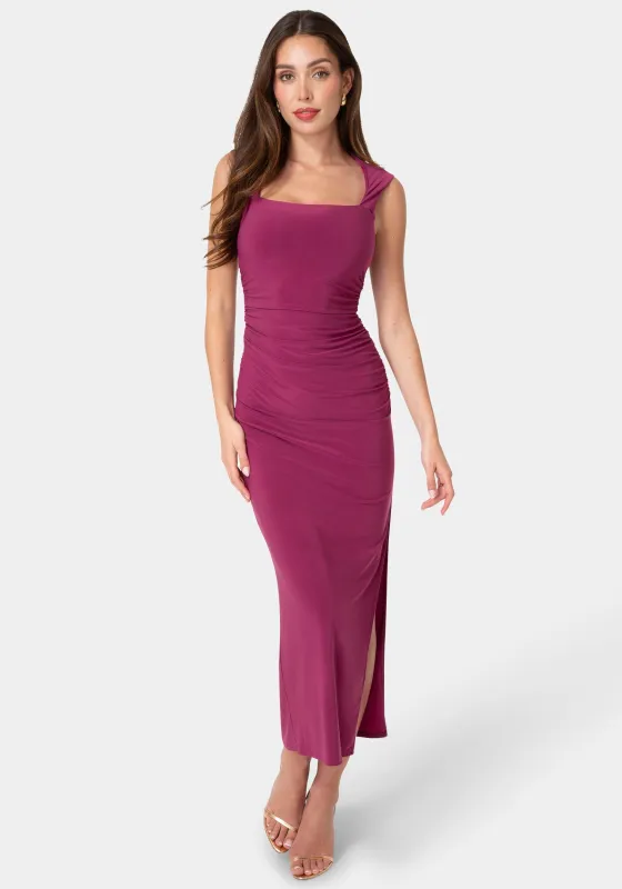 Square Neck High Slit Midi Dress made by Bebe