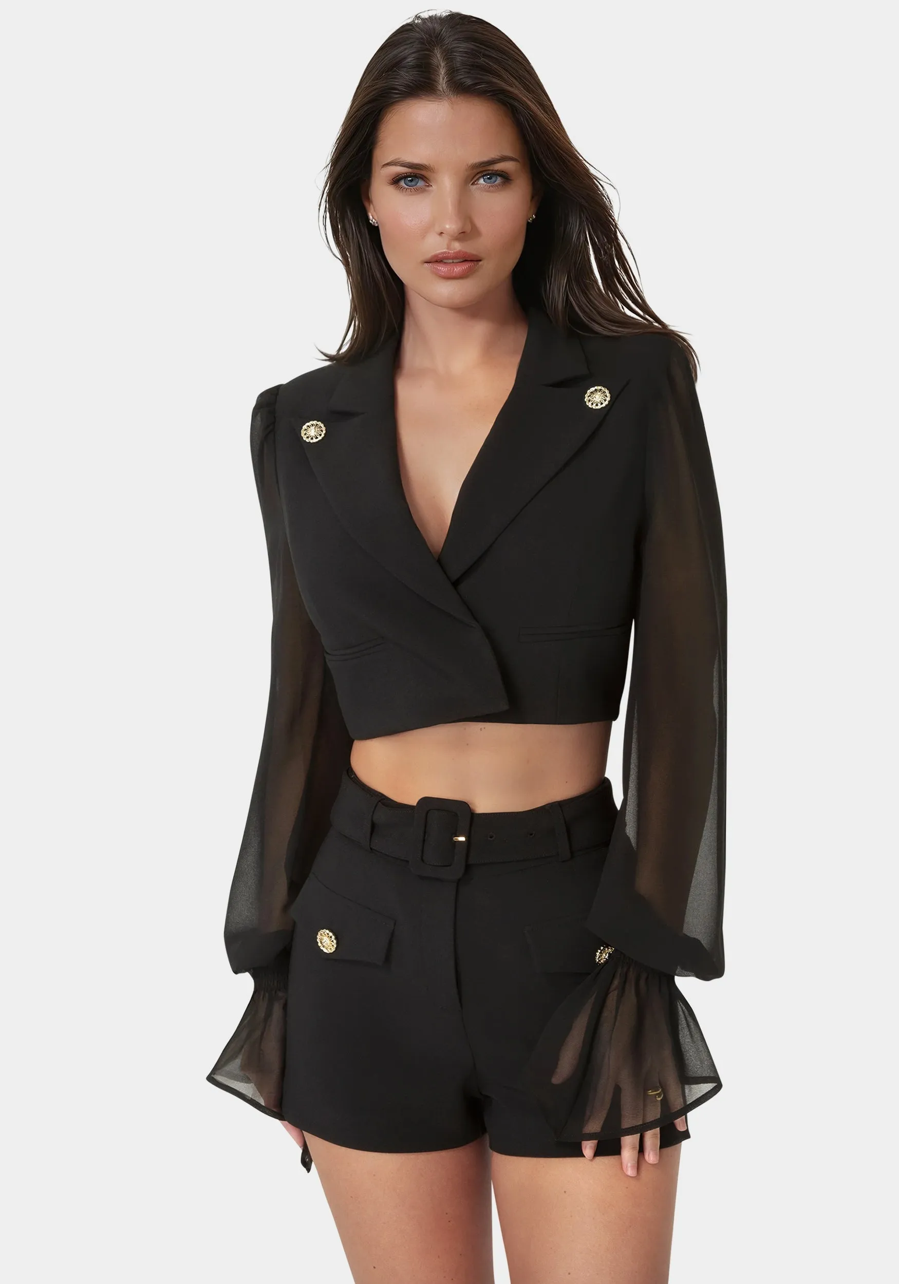 Tailored Sheer Sleeves Cropped Blazer sold by Bebe product image thumbnail 3