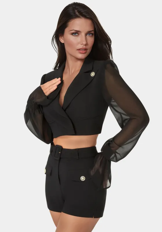 Tailored Sheer Sleeves Cropped Blazer made by TC