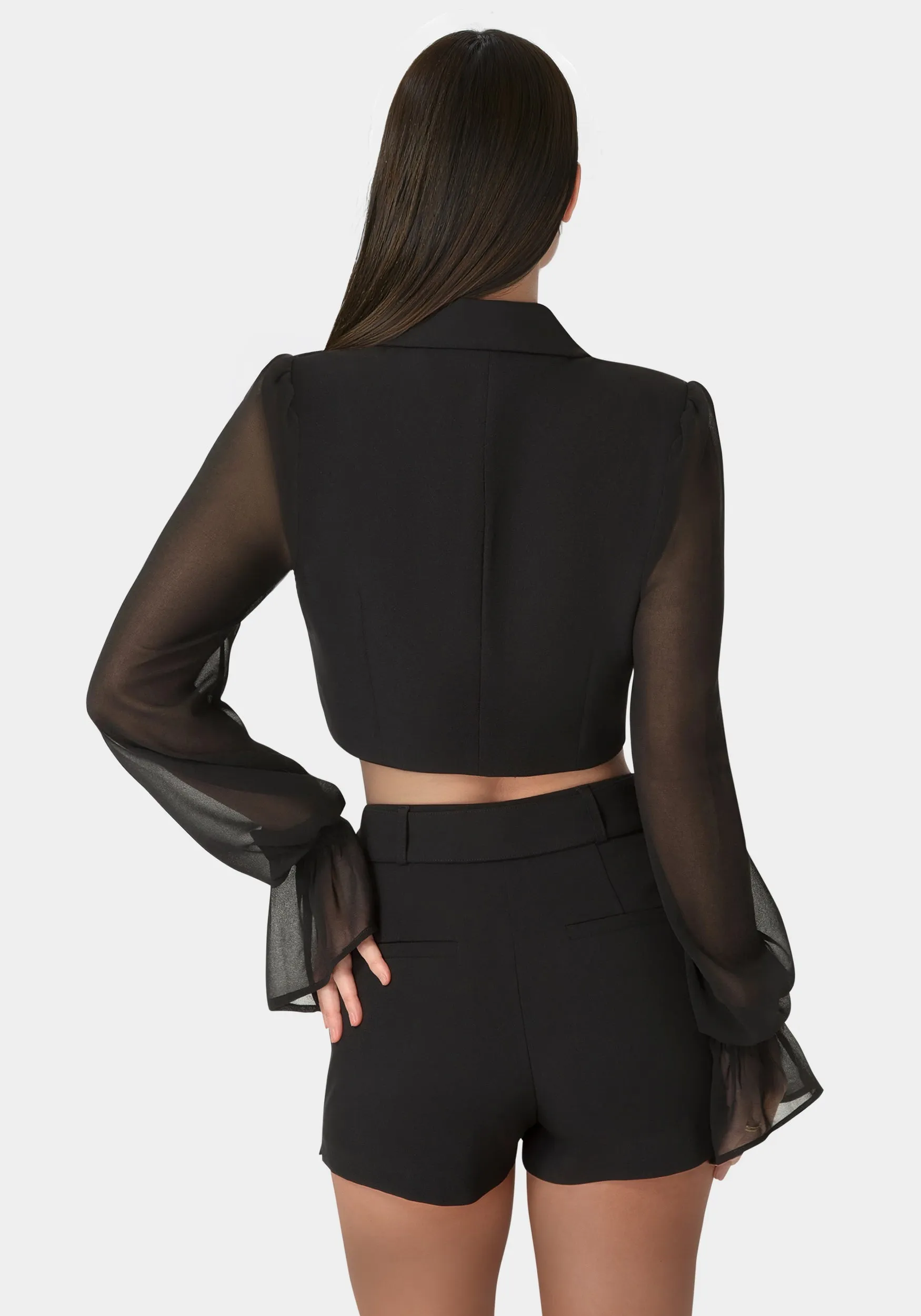 Tailored Sheer Sleeves Cropped Blazer sold by Bebe product image thumbnail 2