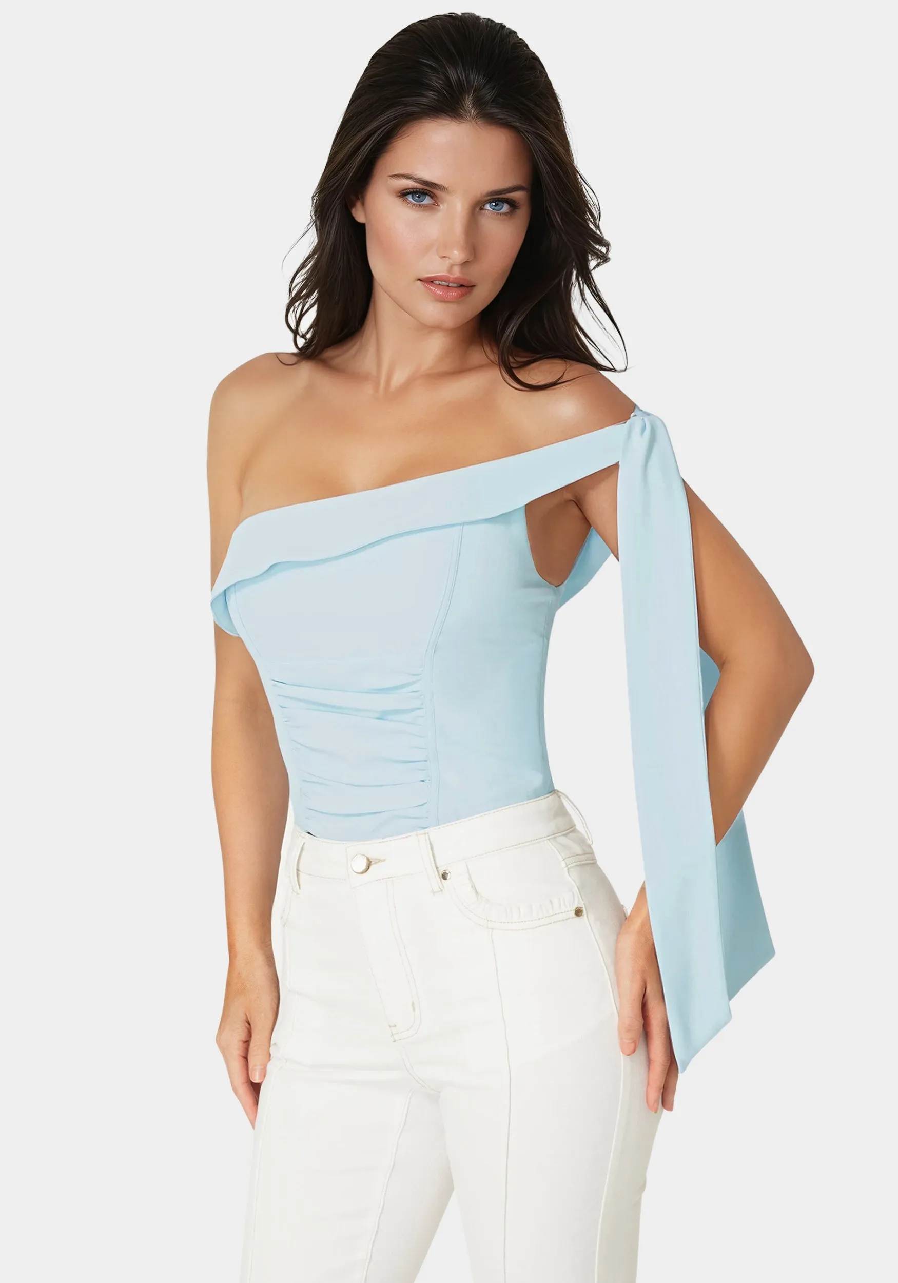 Asymmetrical Shoulder Tie Top sold by Bebe