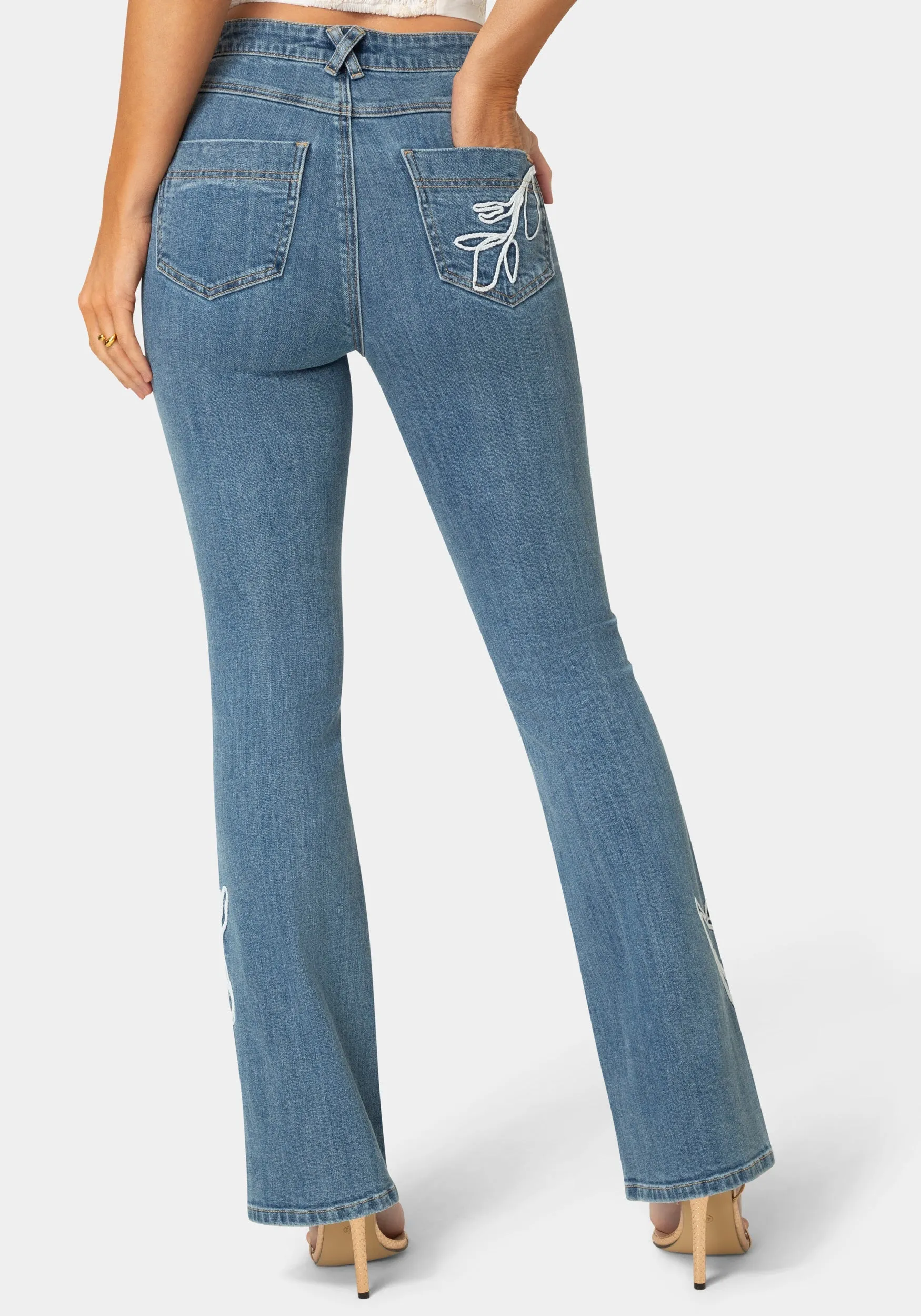 Natural Waist Embroidered Straight Leg Jeans sold by Bebe product image thumbnail 3