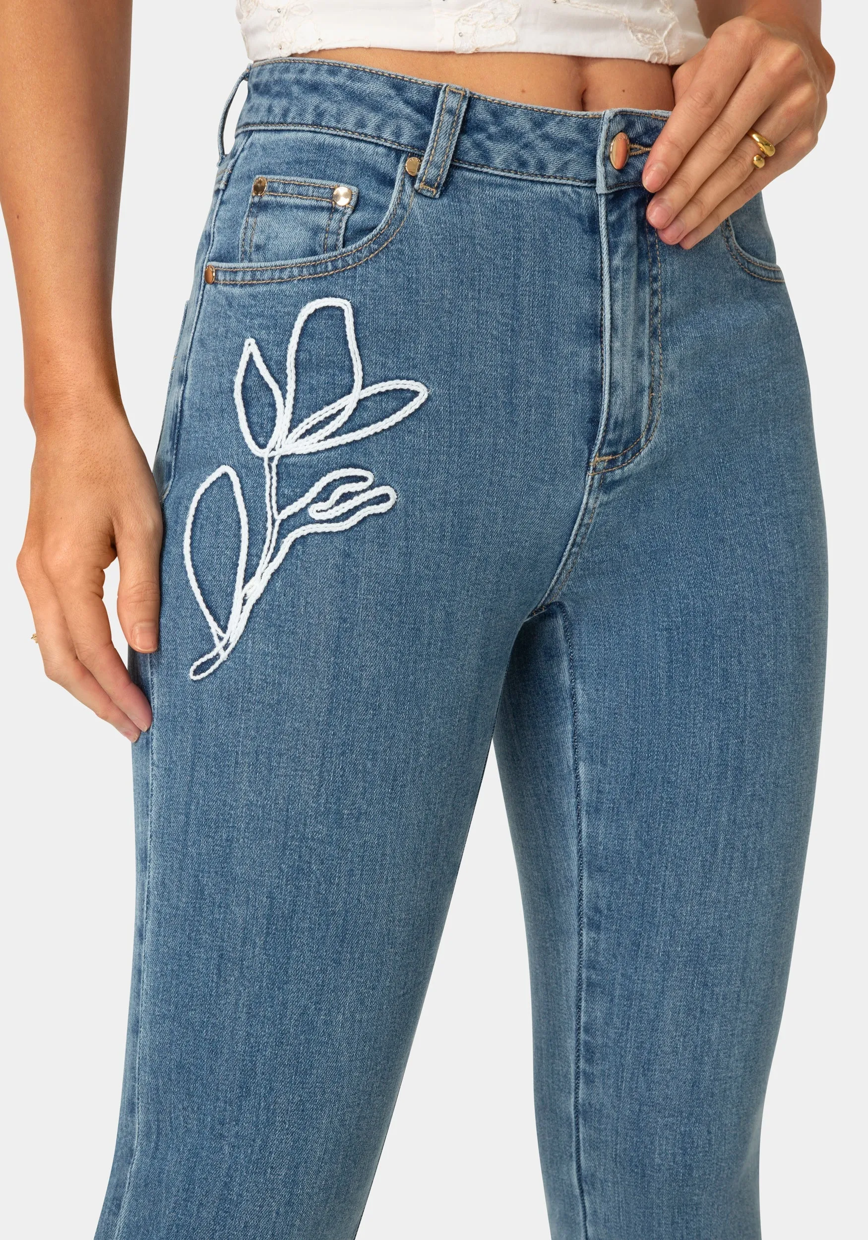 Natural Waist Embroidered Straight Leg Jeans sold by Bebe product image thumbnail 4