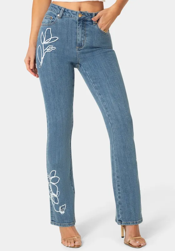 Natural Waist Embroidered Straight Leg Jeans made by TC