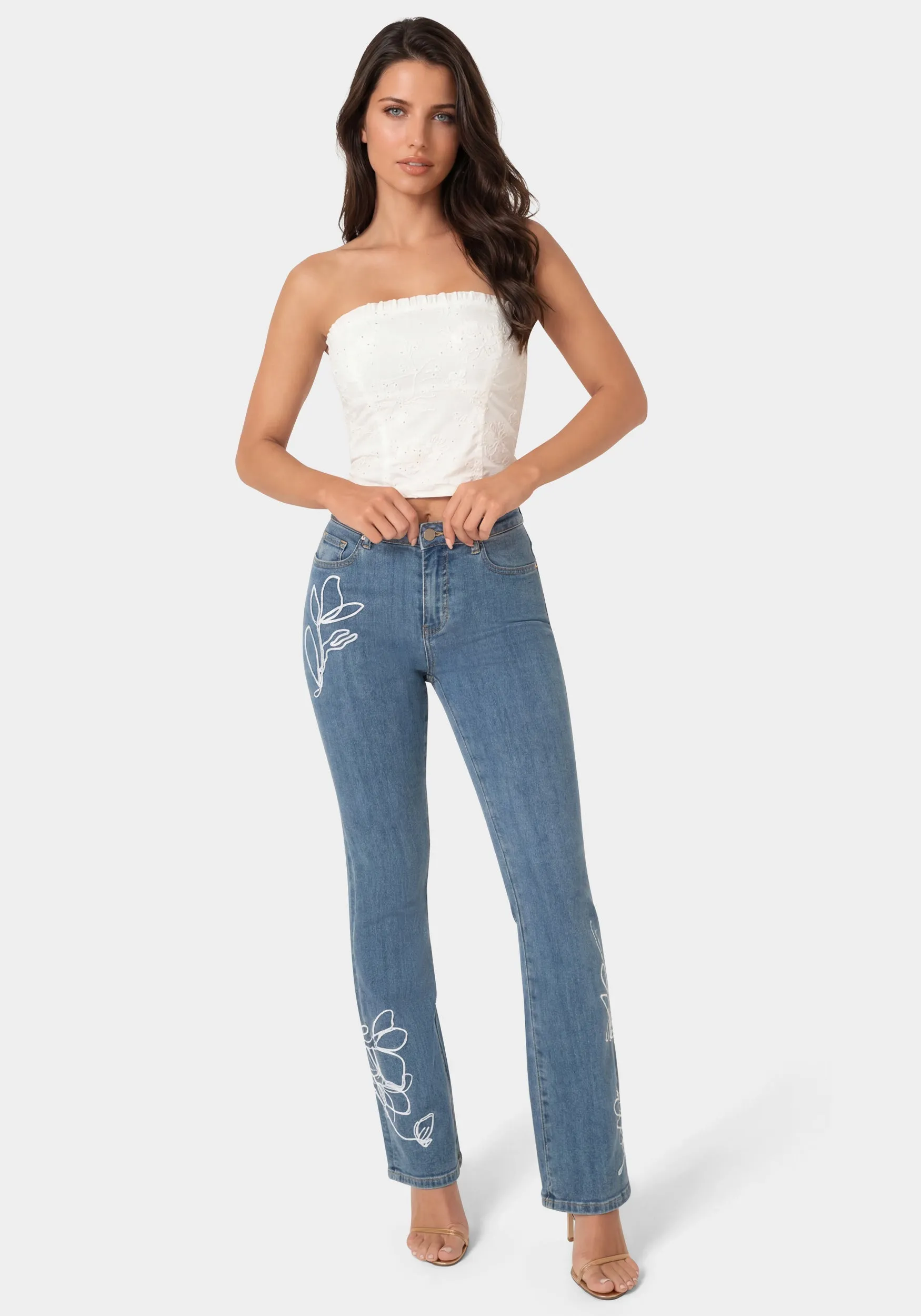 Natural Waist Embroidered Straight Leg Jeans sold by Bebe product image thumbnail 2
