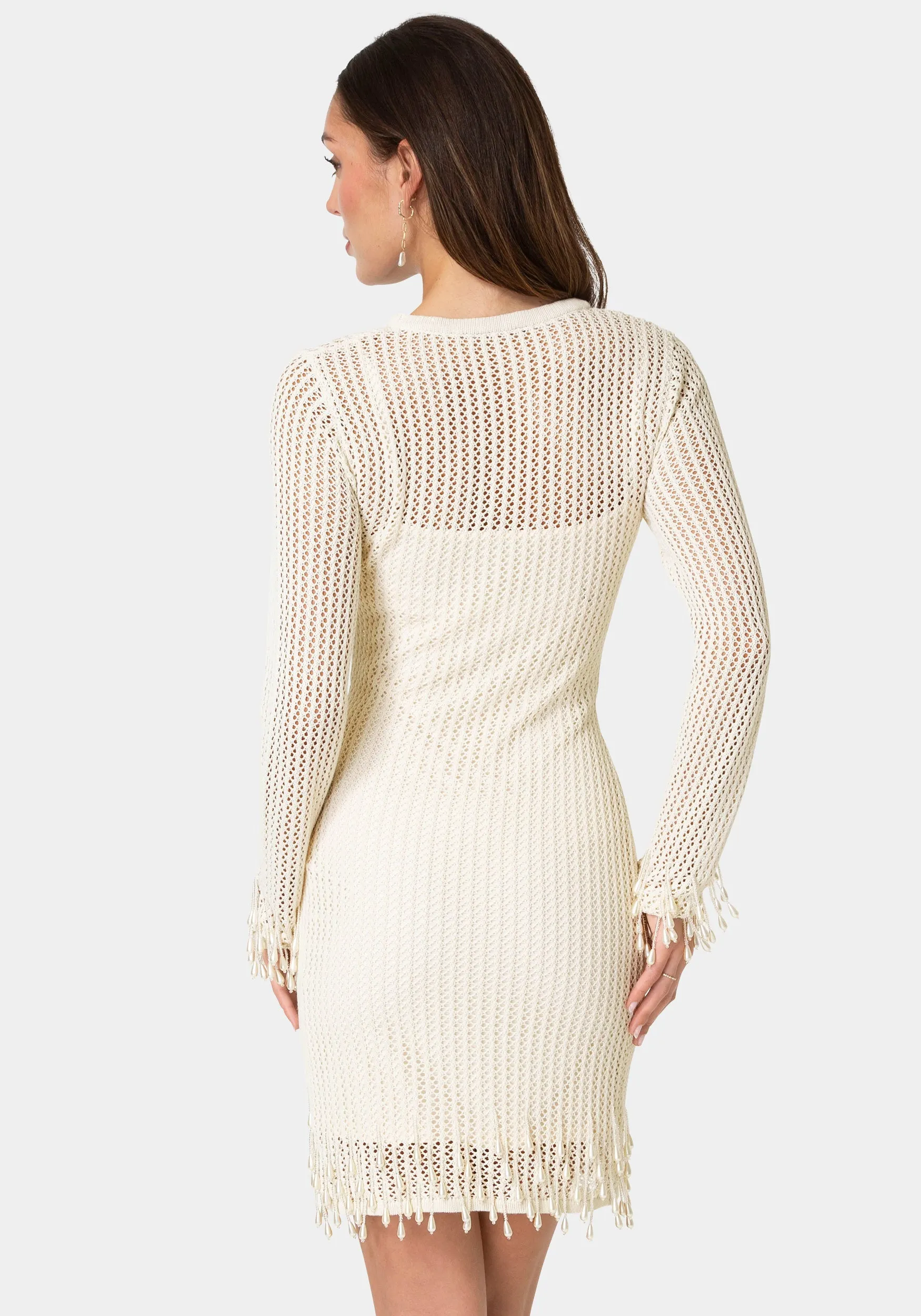 Pearl Embellished Crochet Mini Dress sold by Bebe product image thumbnail 3