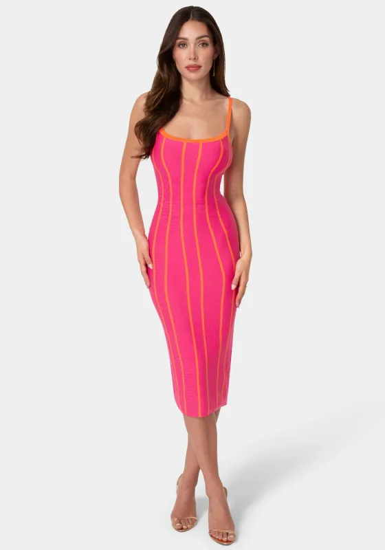 Striple Knit Bodycon Midi Dress made by Jump