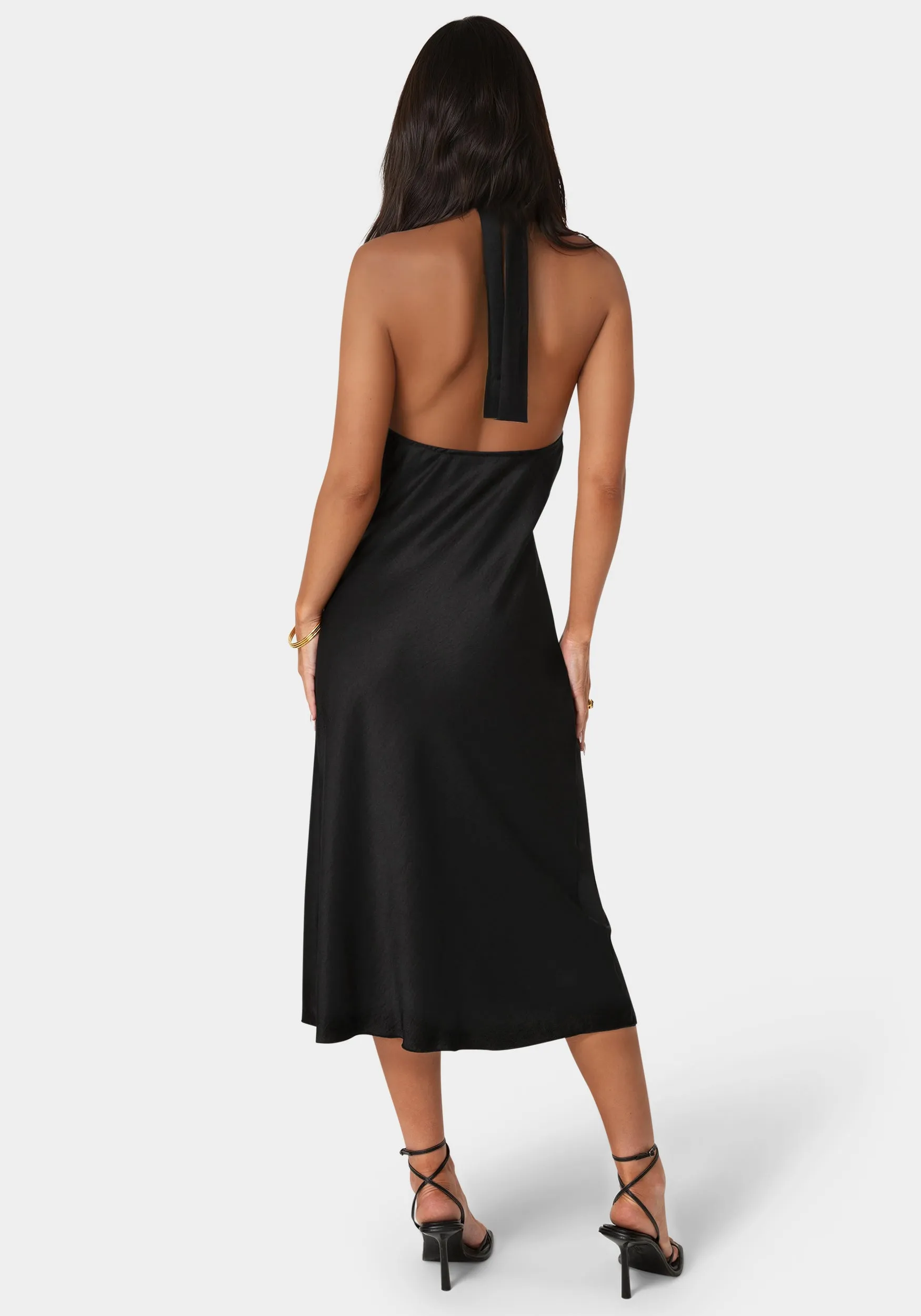Satin Halter Front Cowl Neck Midi Dress sold by Bebe product image thumbnail 3