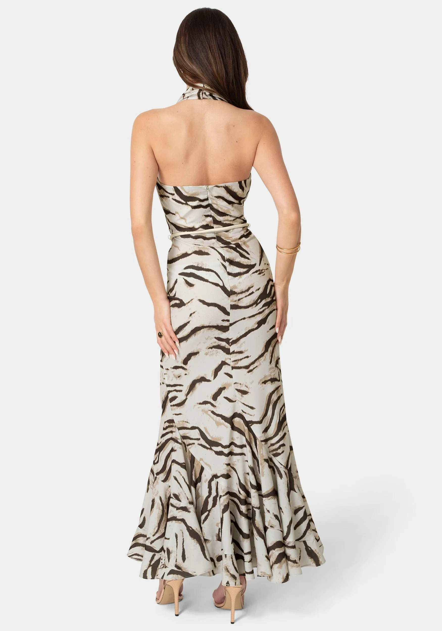 Printed Halter Flare Maxi Dress sold by Bebe product image thumbnail 3