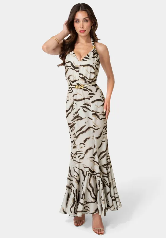 Printed Halter Flare Maxi Dress made by Jump