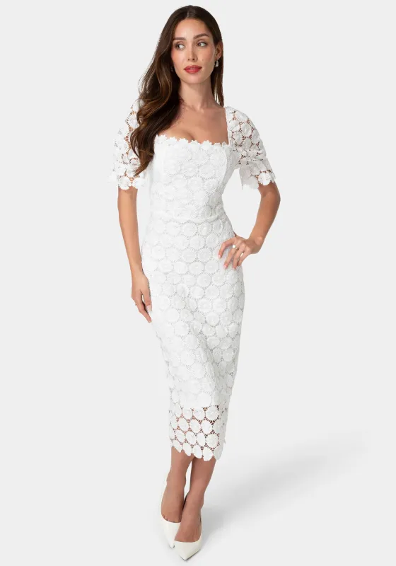 Eyelet Elbow Sleeve Midi Dress made by Jump