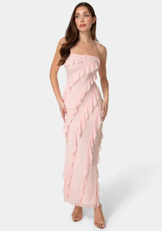 Strapless Mesh Ruffle Maxi Dress made by Jump