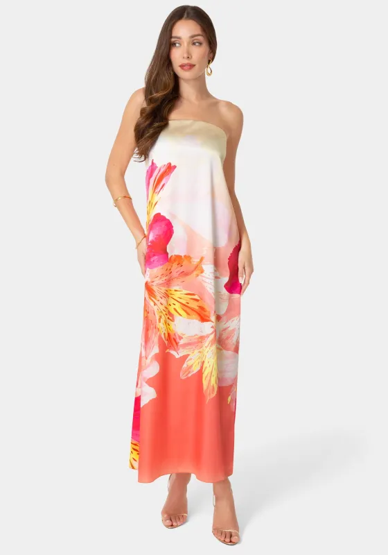 Printed Satin Strapless Maxi Dress made by Jump