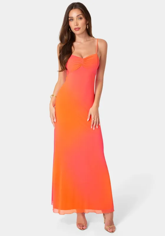 Printed Mesh Drape Back Maxi Dress made by Jump
