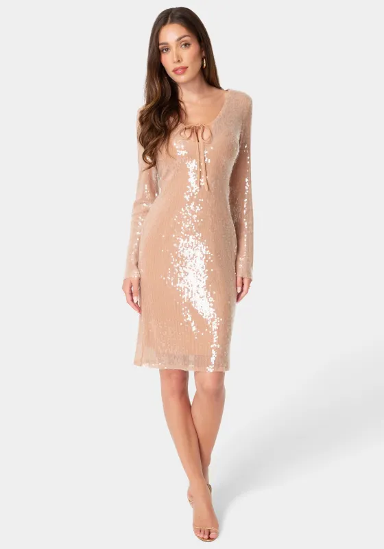 Sequin Long Sleeve Tie Front Dress made by Jump