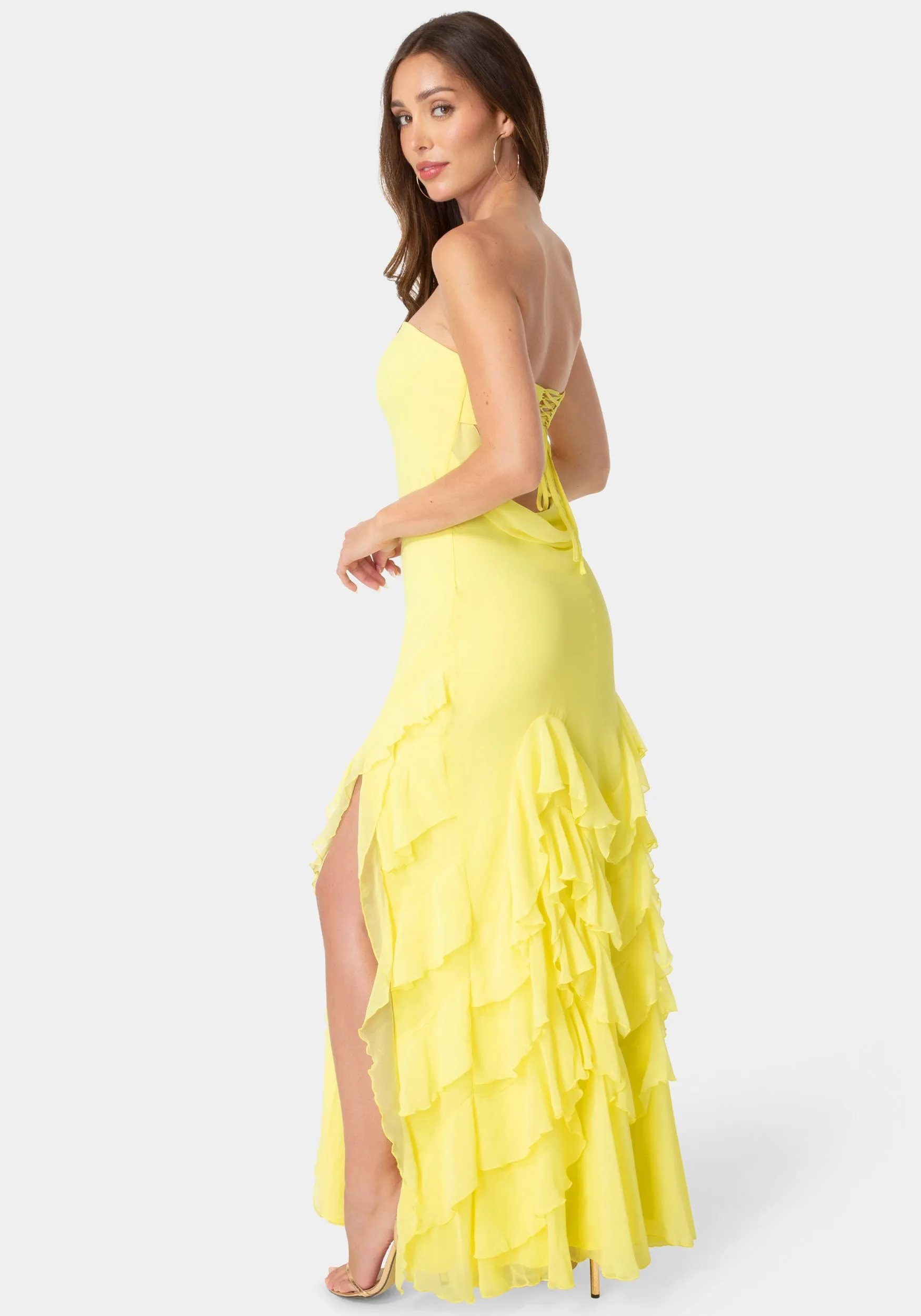 Strapless Cascade Ruffle Chiffon Maxi Dress sold by Bebe product image thumbnail 2