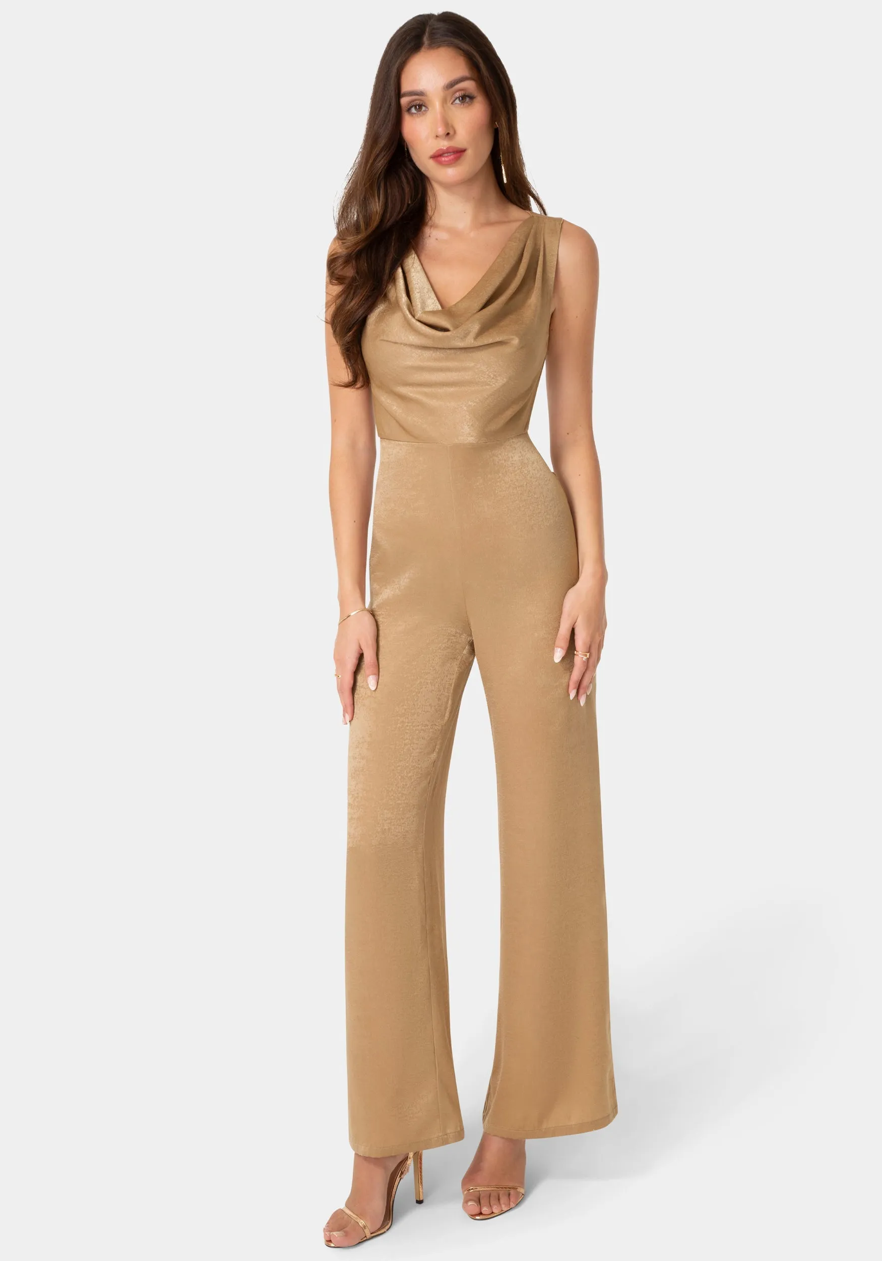 Ceycrepe Satin Cowl Jumpsuit sold by Bebe