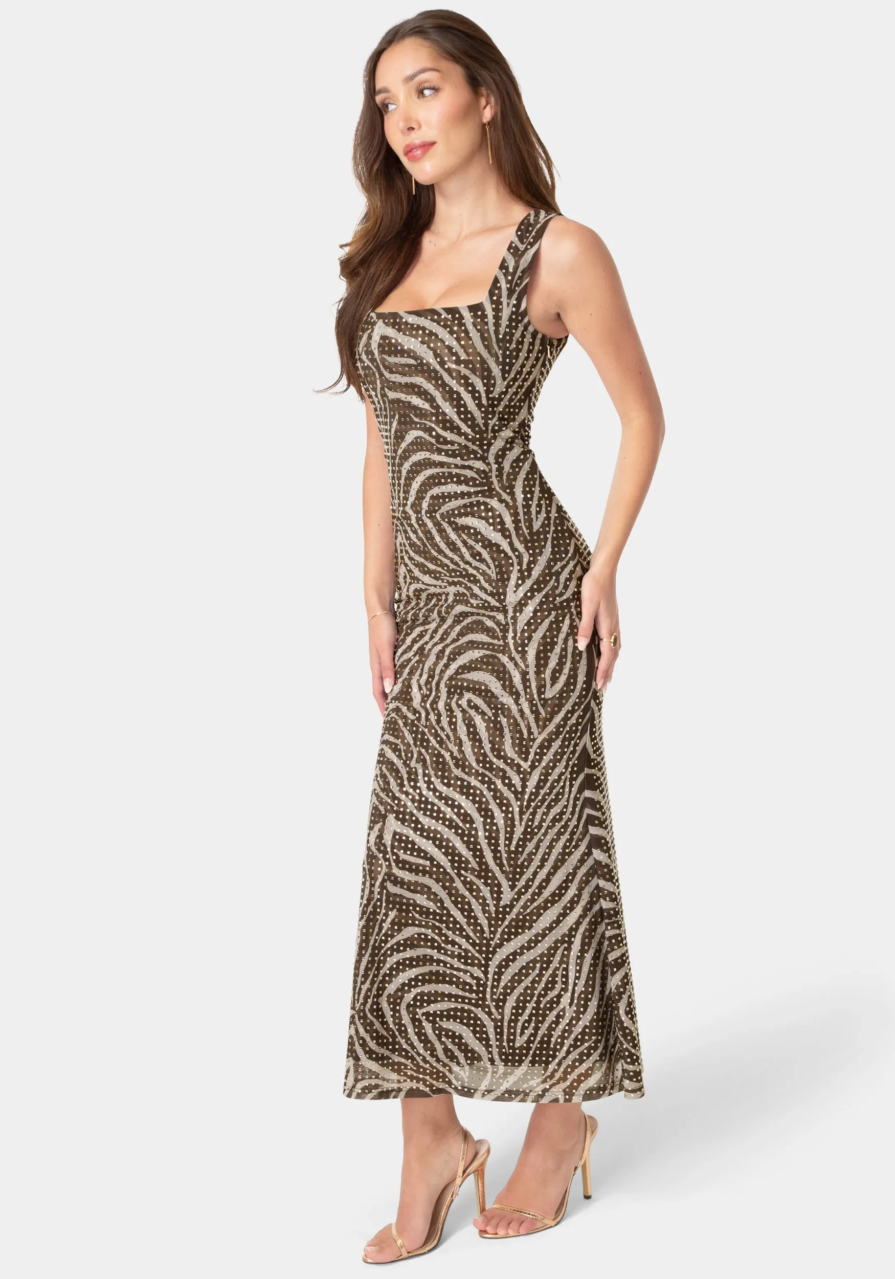 Square Neck Hotfix Mesh Maxi Dress sold by Bebe product image thumbnail 2