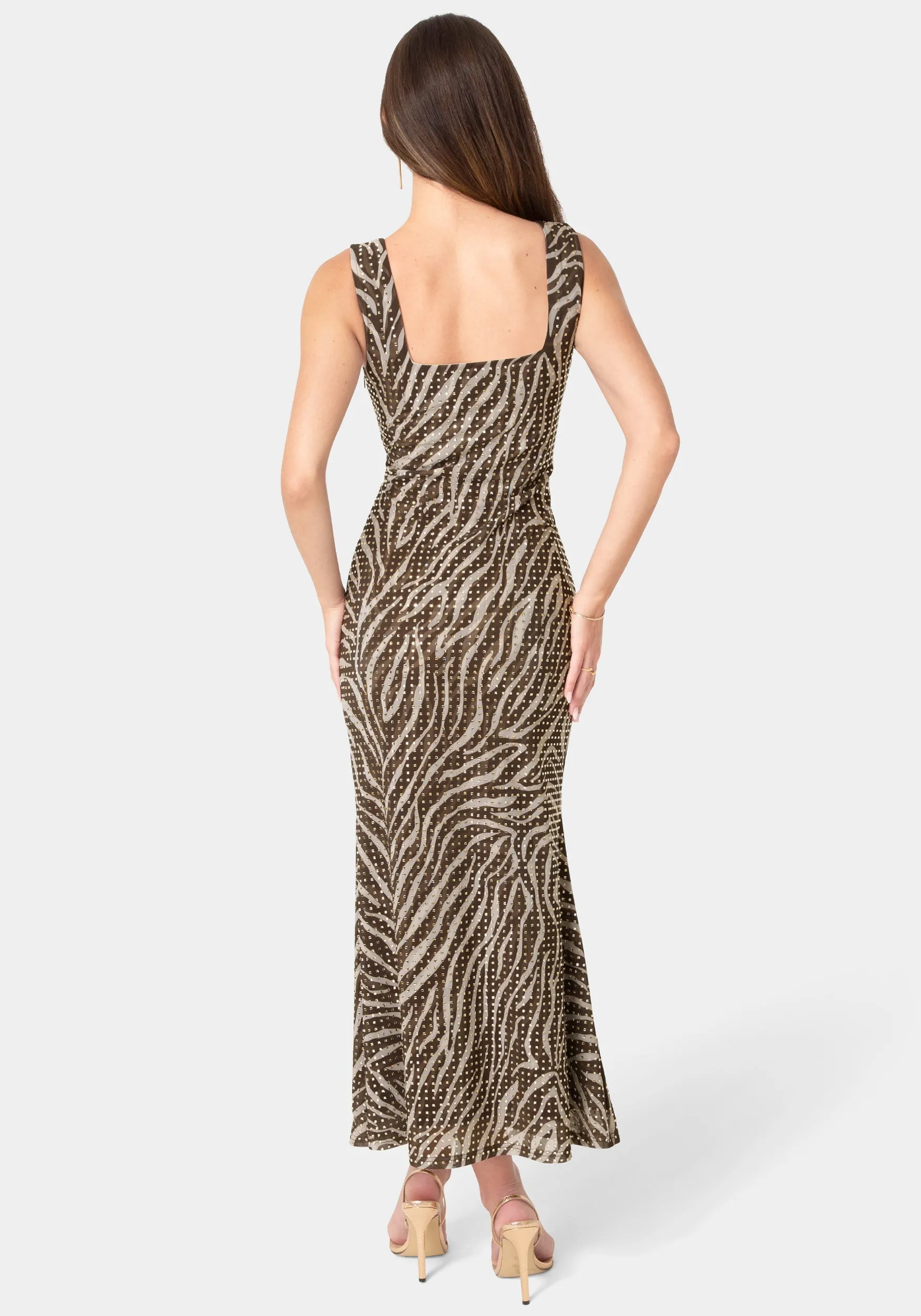 Square Neck Hotfix Mesh Maxi Dress sold by Bebe product image thumbnail 3