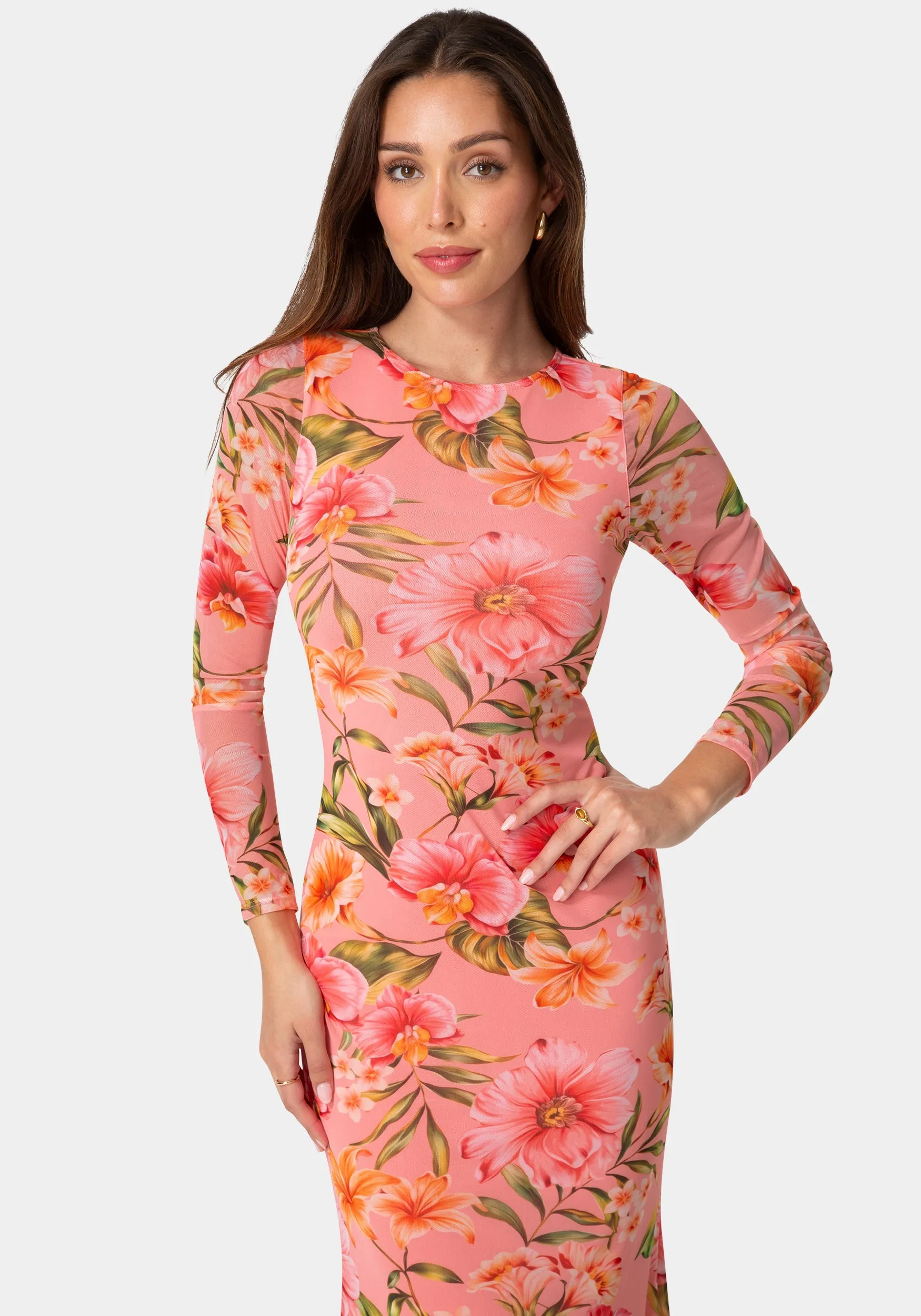 Long Sleeve Mesh Maxi Dress sold by Bebe product image thumbnail 4