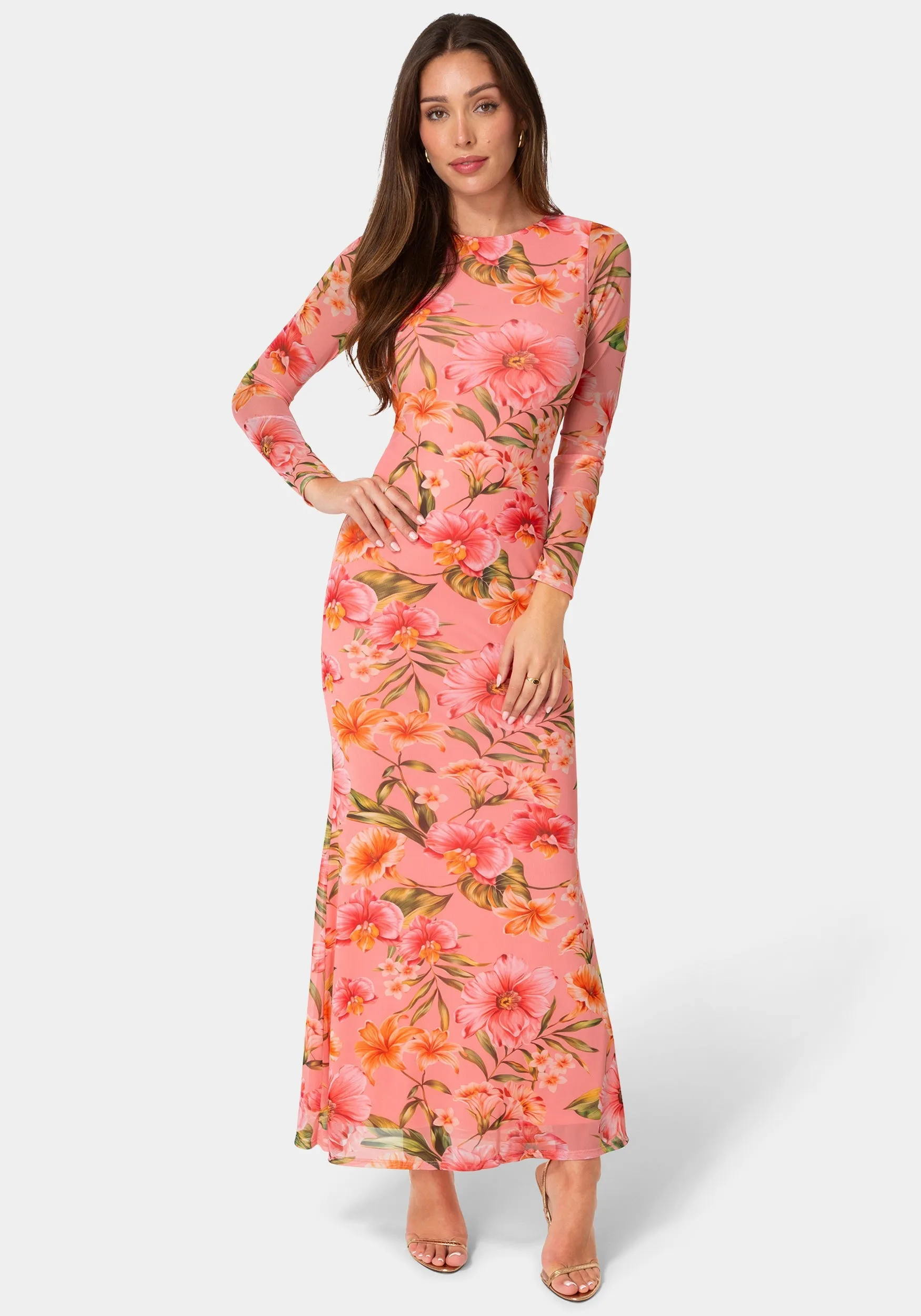 Long Sleeve Mesh Maxi Dress sold by Bebe