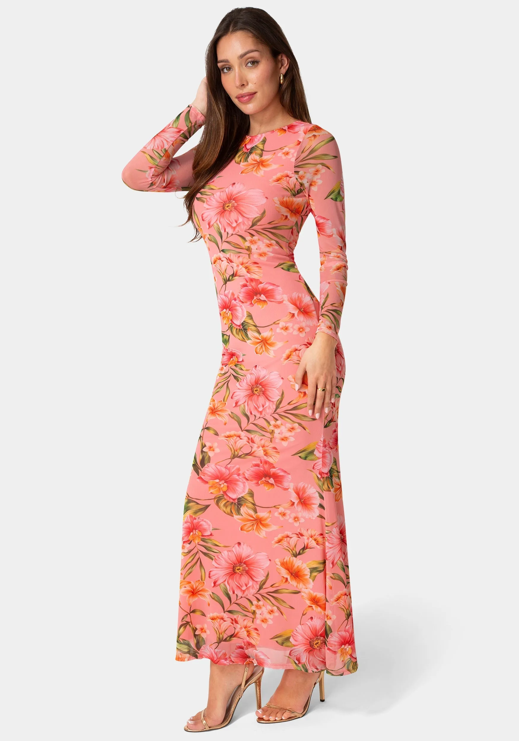 Long Sleeve Mesh Maxi Dress sold by Bebe product image thumbnail 2