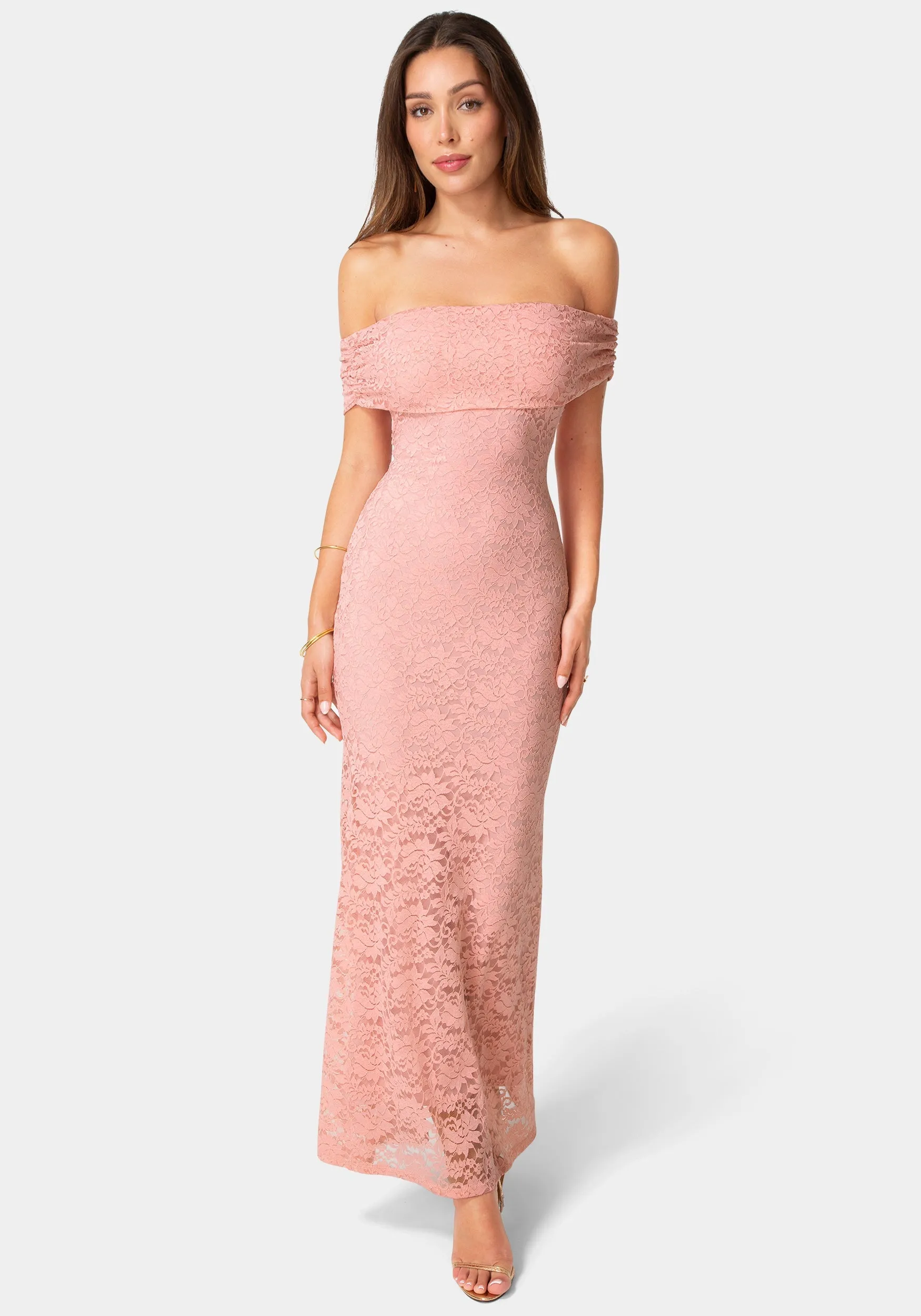 Lace Off Shoulder Maxi Dress sold by Bebe