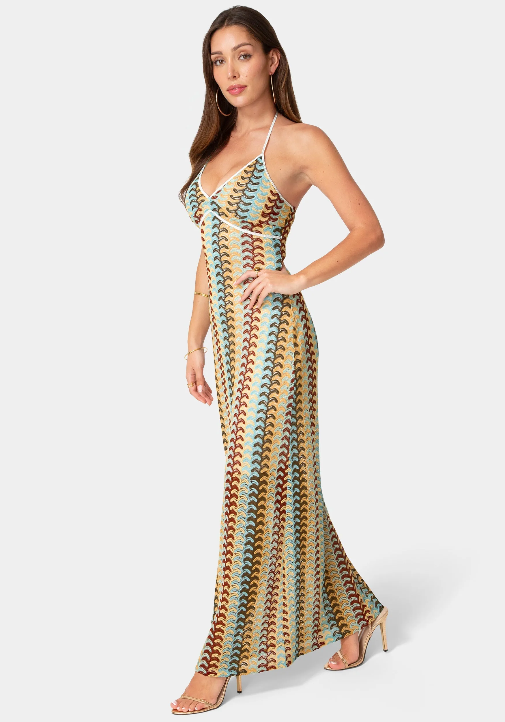 Crochet Stripe Halter A-Line Maxi Dress sold by Bebe product image thumbnail 2