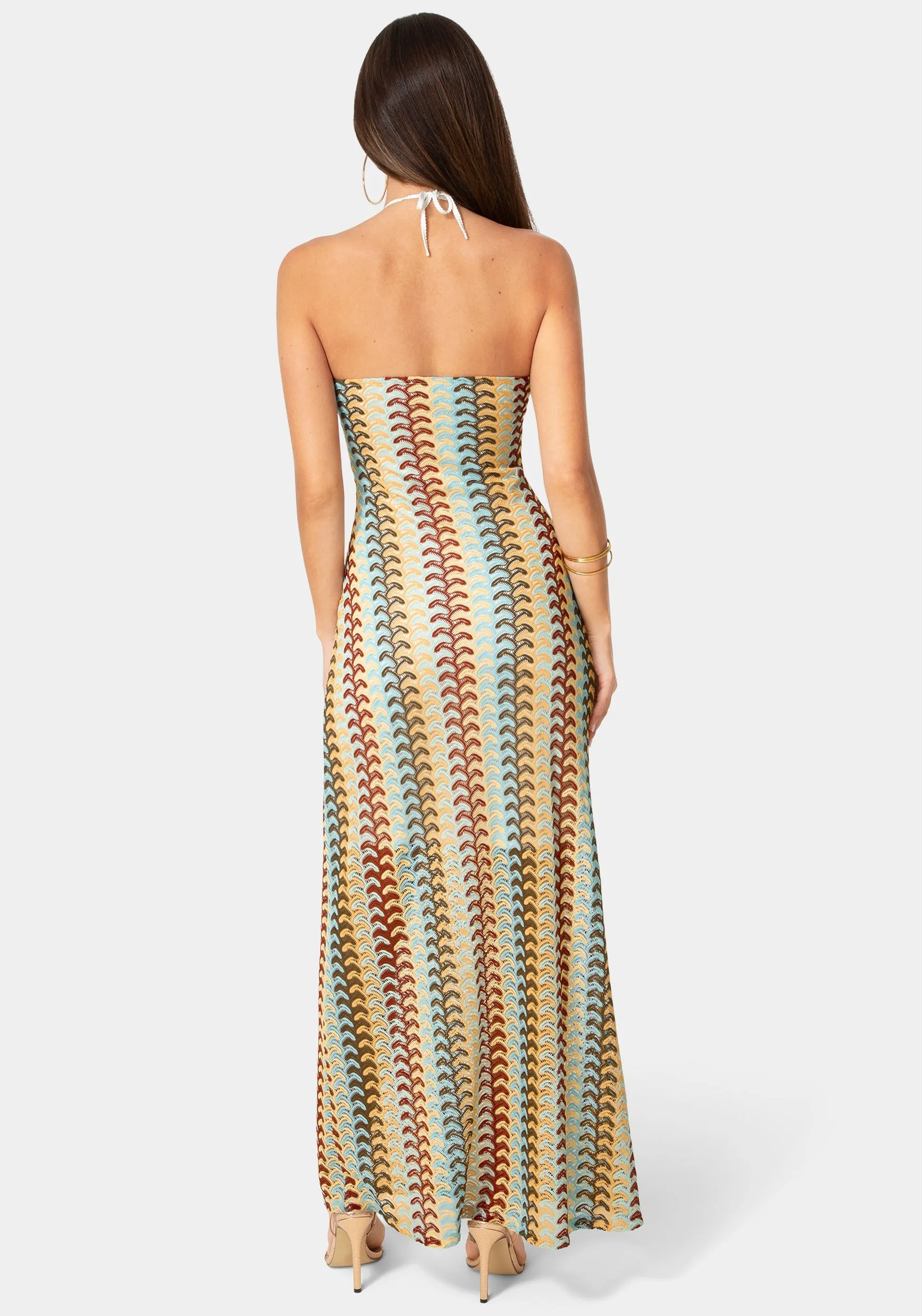 Crochet Stripe Halter A-Line Maxi Dress sold by Bebe product image thumbnail 3